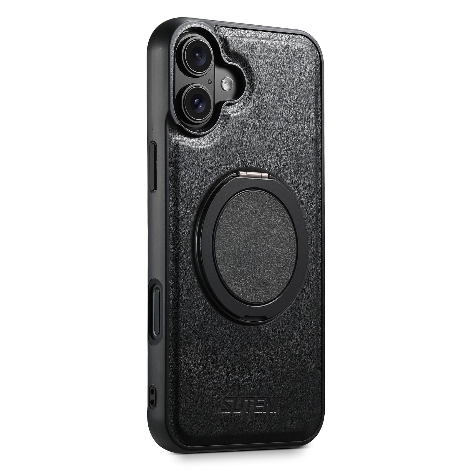 Compatible with iPhone 18 Suteni G3 Oil Wax 360 Rotation Holder MagSafe Back Phone Case - Black