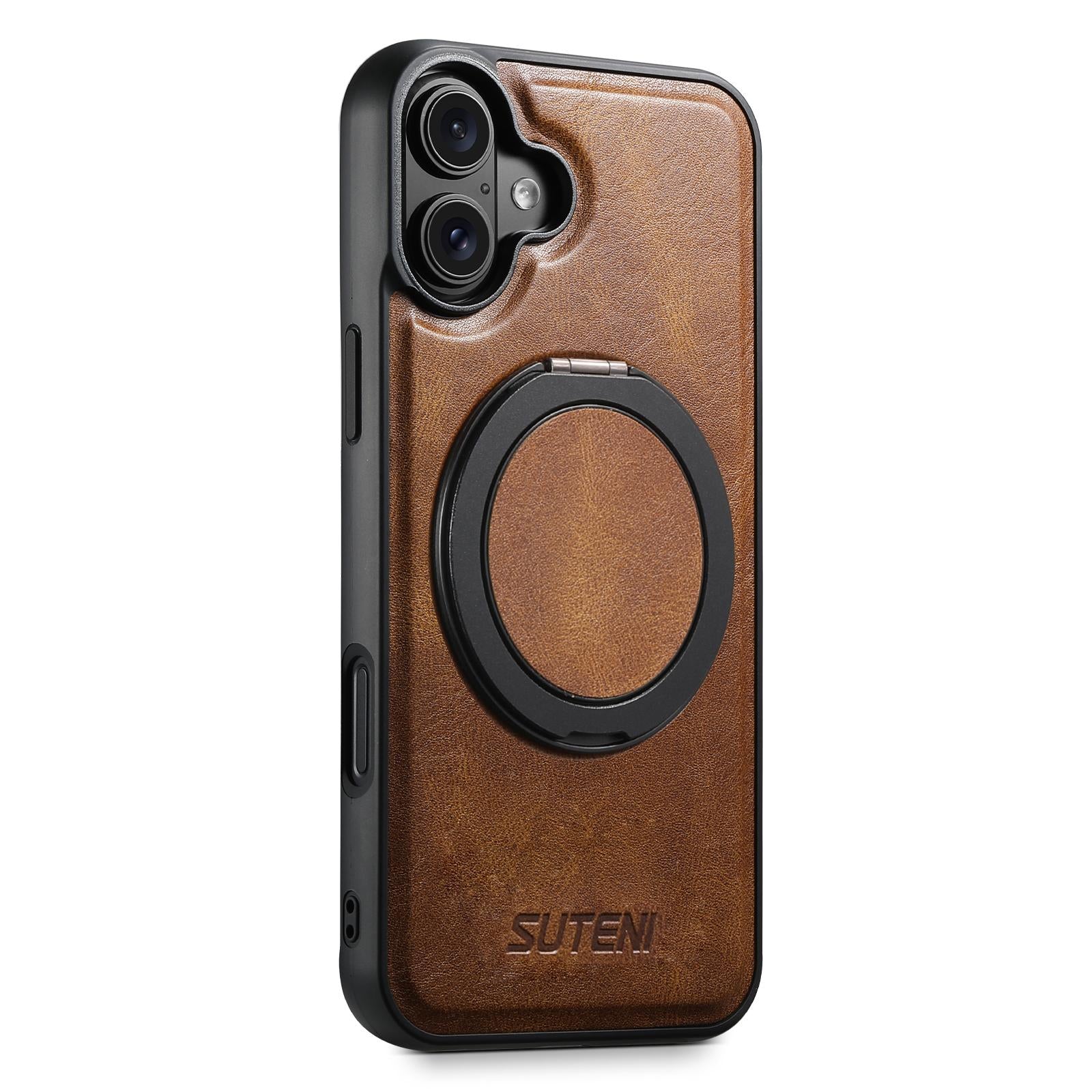 Compatible with iPhone 18 Suteni G3 Oil Wax 360 Rotation Holder MagSafe Back Phone Case - Brown