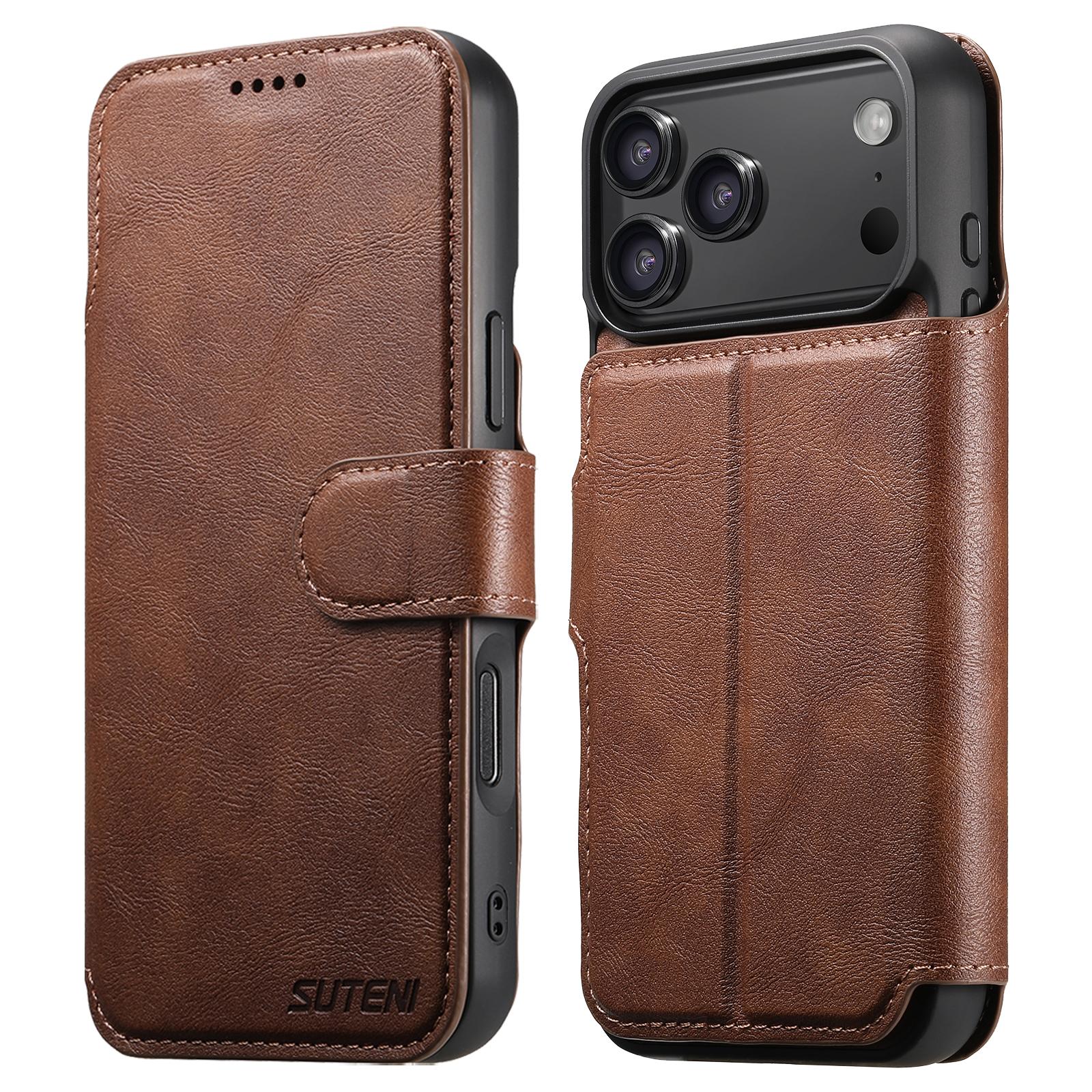 Compatible with iPhone 18 Pro Suteni Q05 2-in-1 Multi-function Detachable Wallet MagSafe Phone Case - Brown