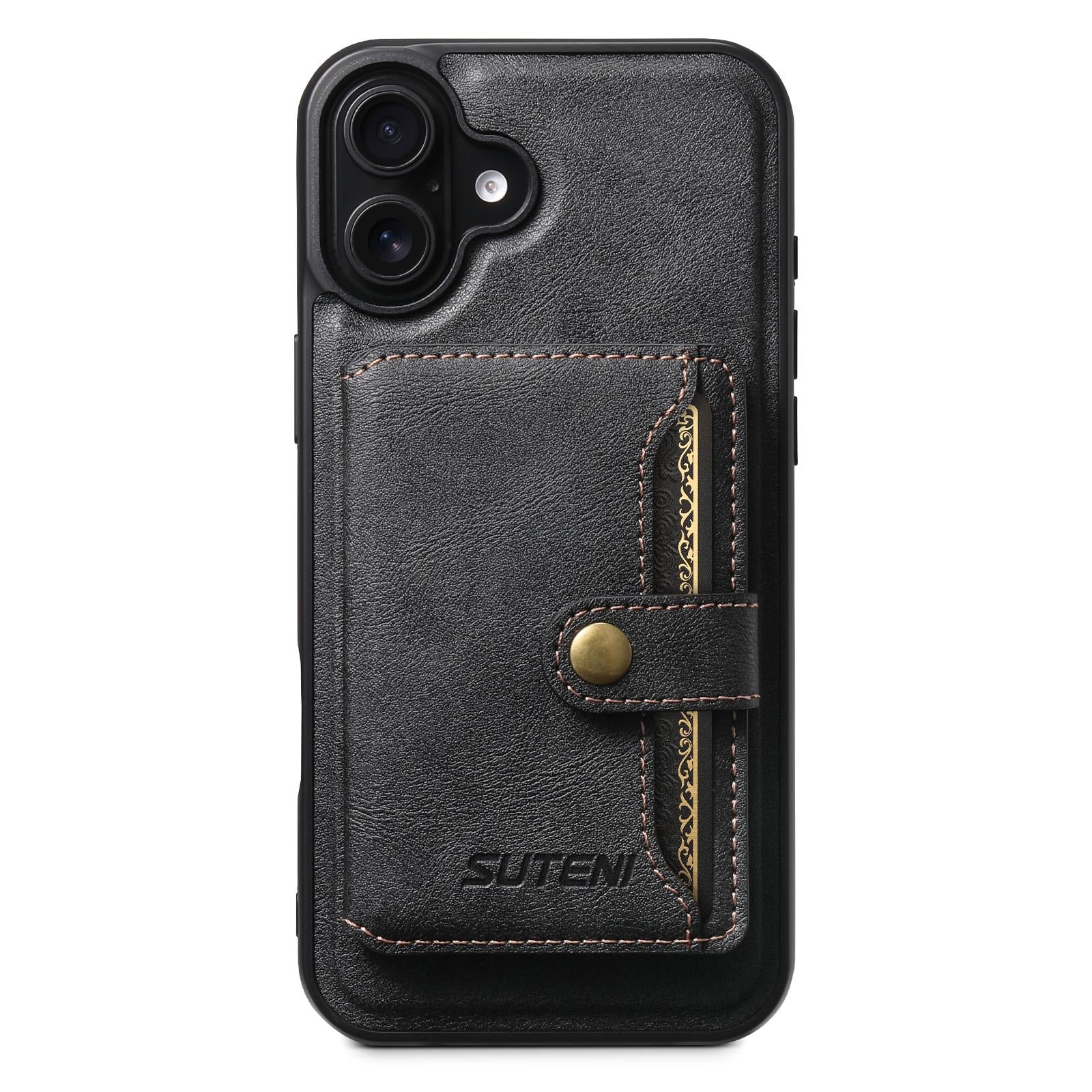 Compatible with iPhone 18 Suteni M4 Magnetic Card Bag MagSafe Leather Phone Case - Black