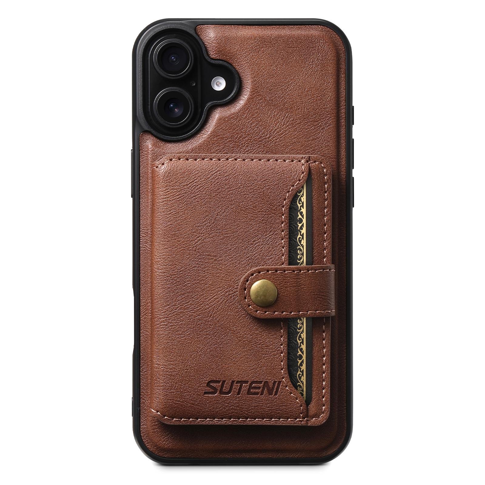 Compatible with iPhone 18 Suteni M4 Magnetic Card Bag MagSafe Leather Phone Case - Brown