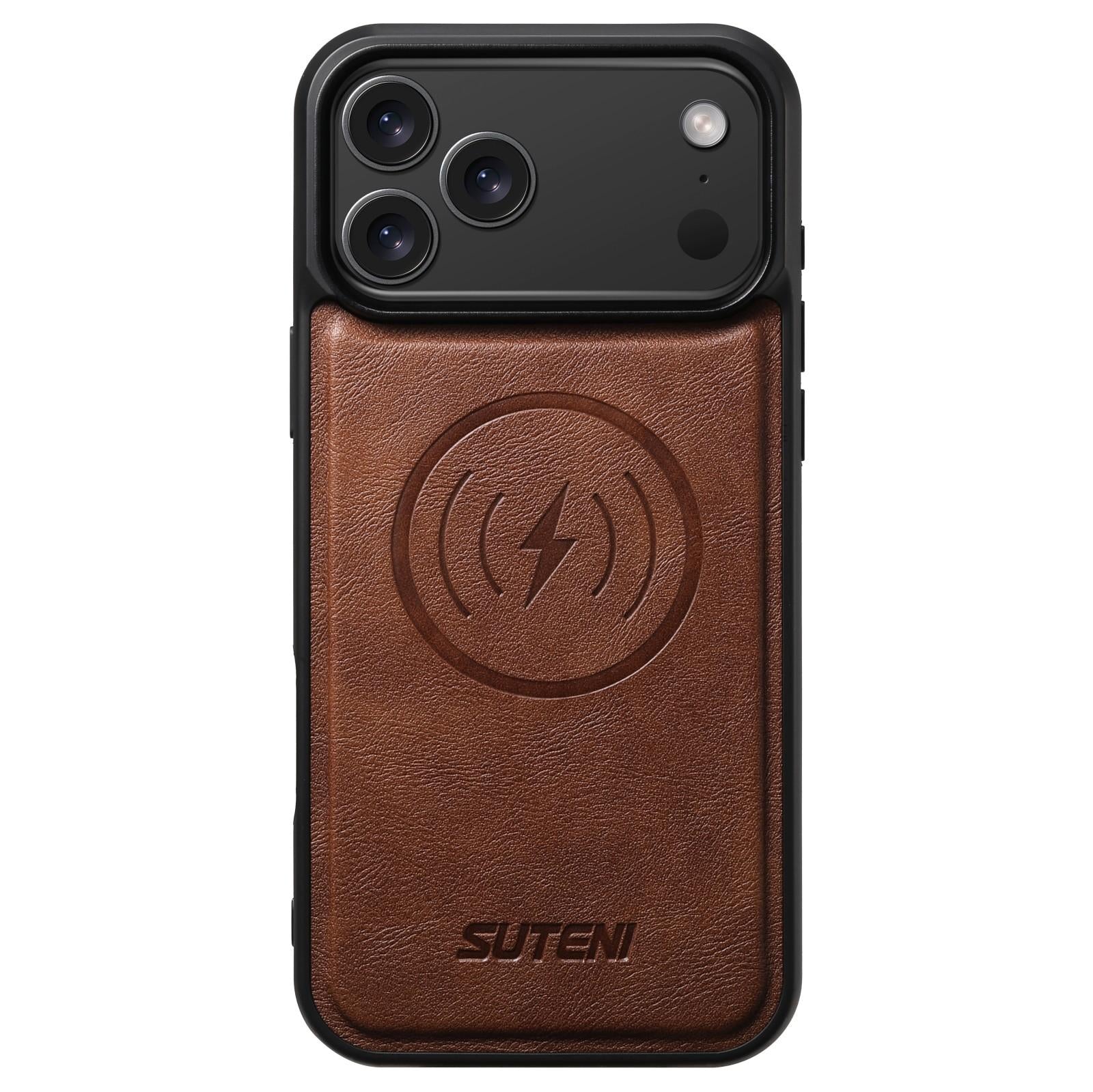 Compatible with iPhone 18 Pro Suteni G5 Cowhide Leather MagSafe Magnetic Phone Case - Brown