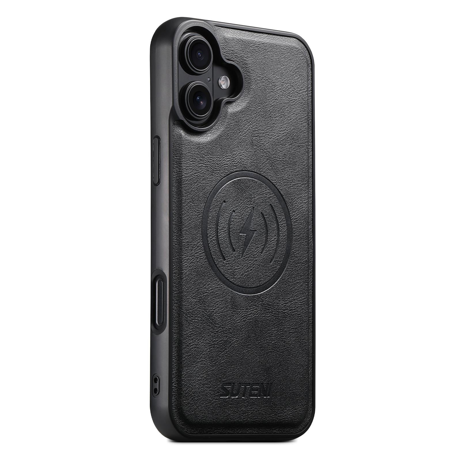 Compatible with iPhone 18 Suteni G5 Cowhide Leather MagSafe Magnetic Phone Case - Black