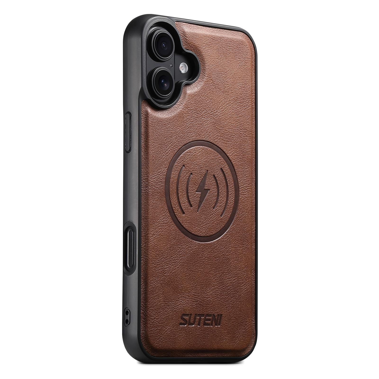 Compatible with iPhone 18 Suteni G5 Cowhide Leather MagSafe Magnetic Phone Case - Brown
