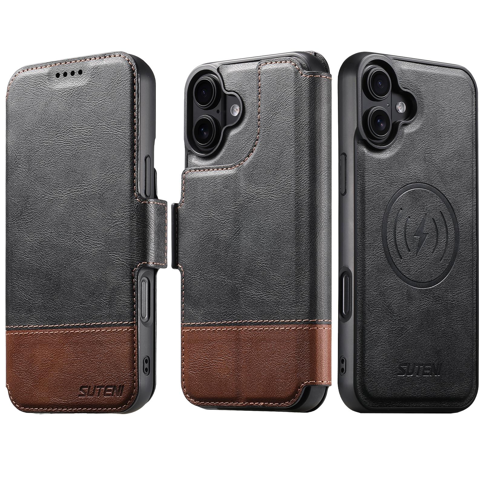 Compatible with iPhone 18 Suteni Q06 2-in-1 Multi-function Detachable Wallet MagSafe Phone Case - Black