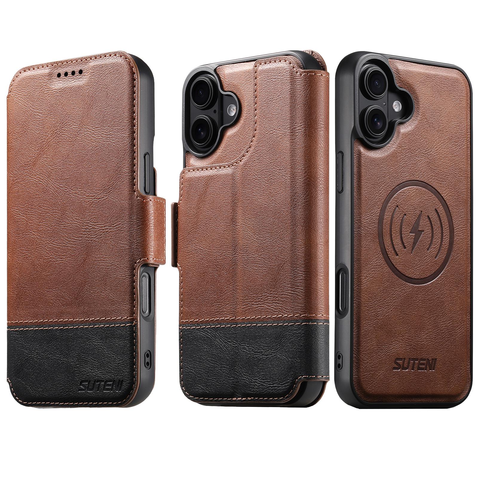 Compatible with iPhone 18 Suteni Q06 2-in-1 Multi-function Detachable Wallet MagSafe Phone Case - Brown