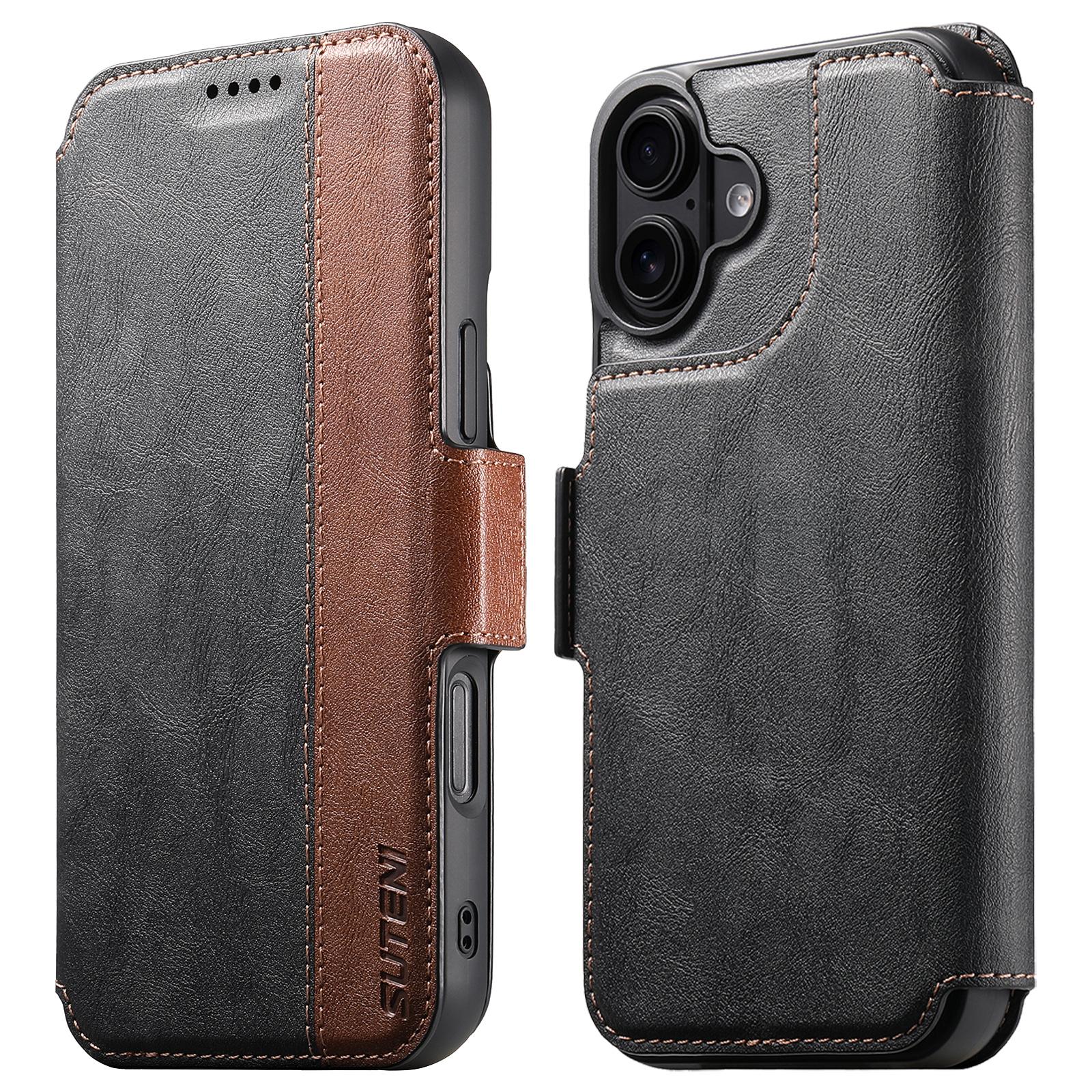Compatible with iPhone 18 Suteni Q07 2-in-1 Multi-function Detachable Wallet MagSafe Phone Case - Black