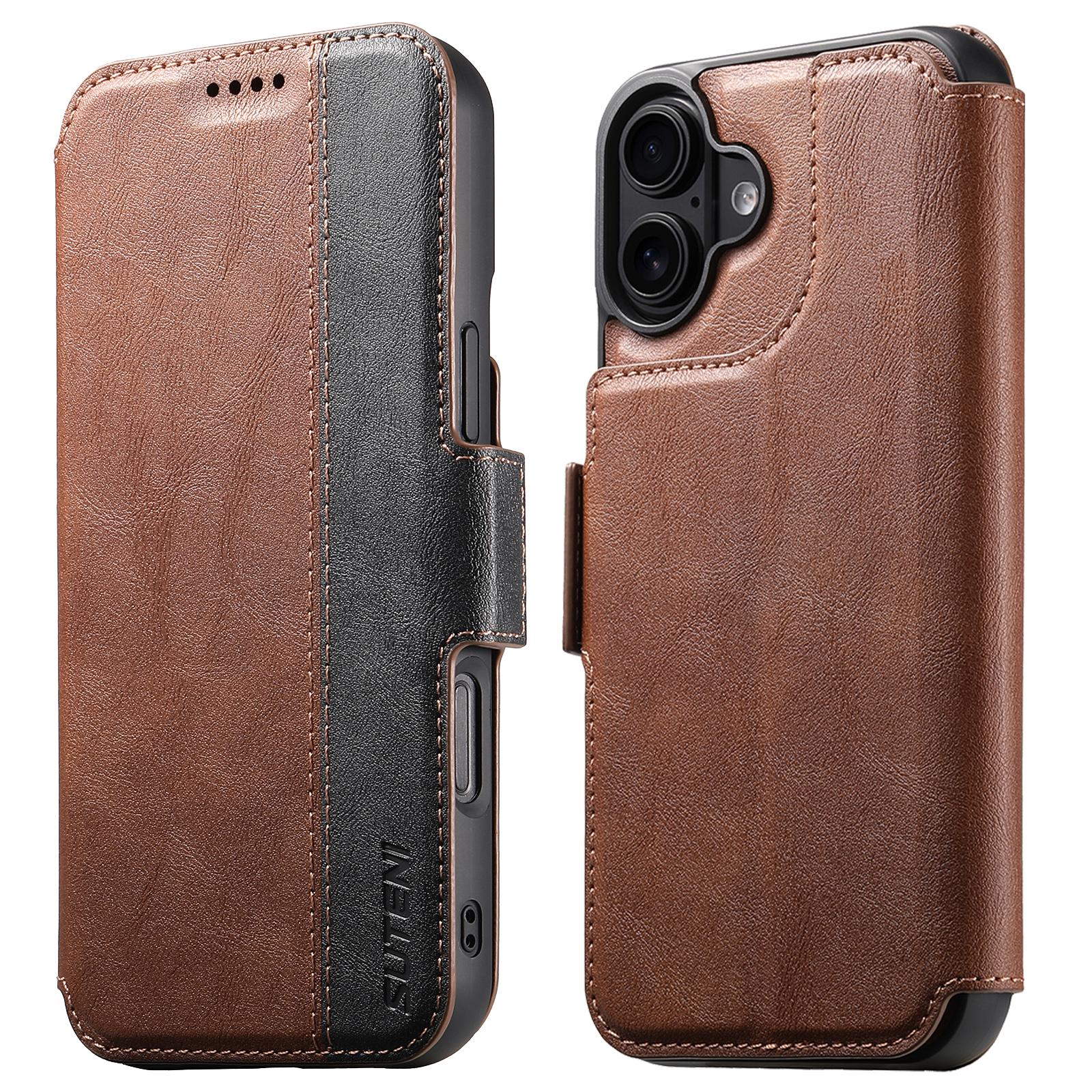 Compatible with iPhone 18 Suteni Q07 2-in-1 Multi-function Detachable Wallet MagSafe Phone Case - Brown