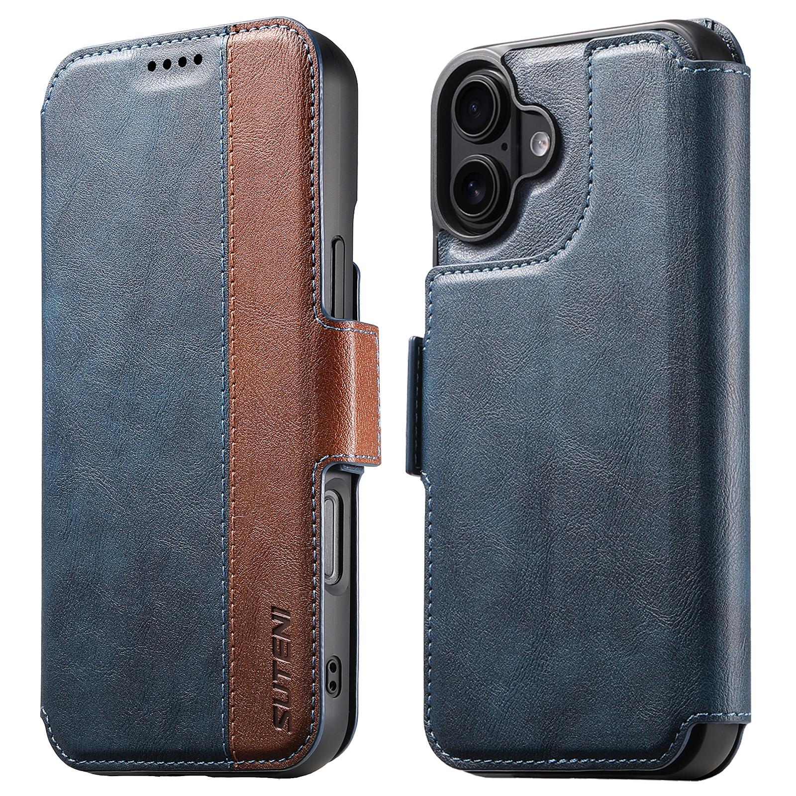 Compatible with iPhone 18 Suteni Q07 2-in-1 Multi-function Detachable Wallet MagSafe Phone Case - Blue