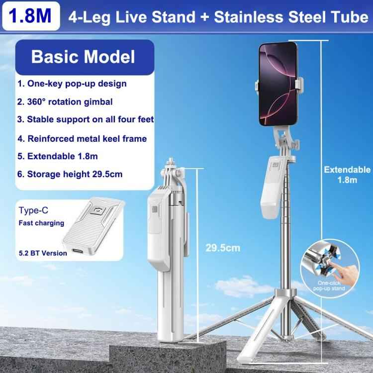 P18 Portable Travel Selfie Stick Retractable Anti-Shake Gimbal Phone Holder(Black)