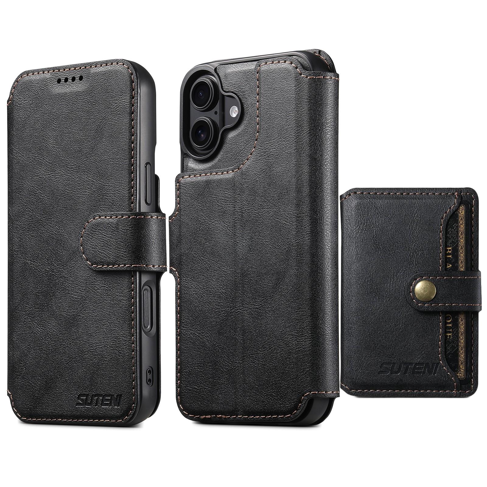 Compatible with iPhone 18 Suteni Q05S1 3-in-1 Detachable Wallet MagSafe Leather Phone Case - Black