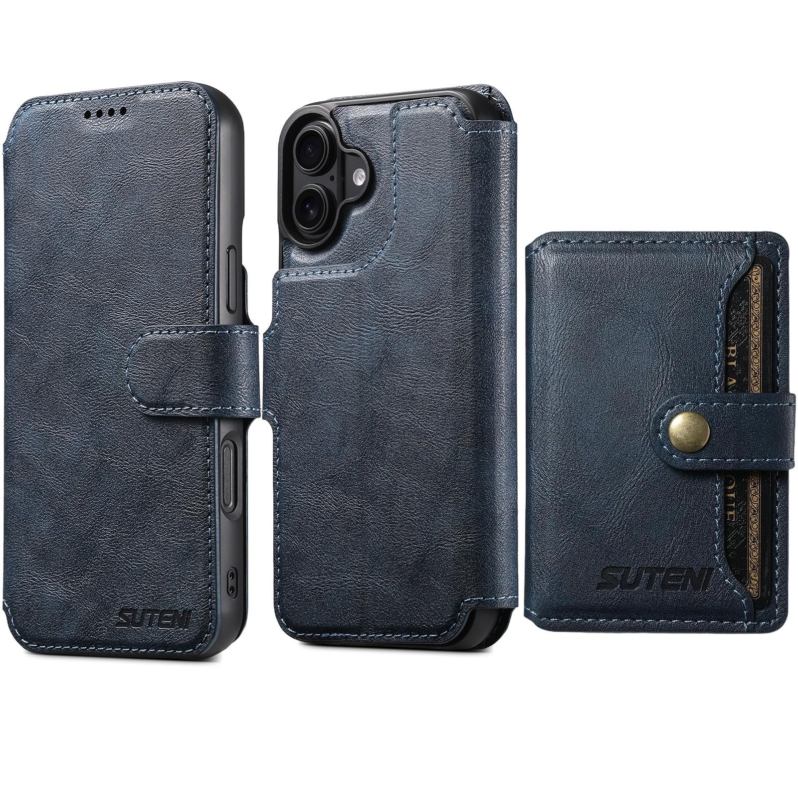 Compatible with iPhone 18 Suteni Q05S1 3-in-1 Detachable Wallet MagSafe Leather Phone Case - Blue