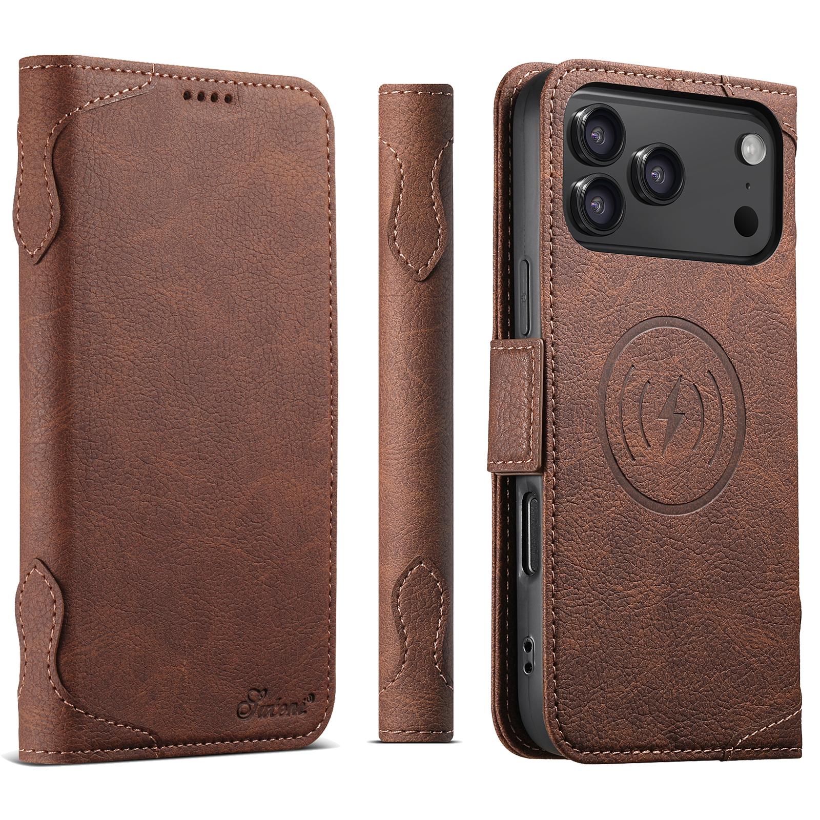 Compatible with iPhone 18 Pro SUTENI J07 Multifunctional Horizontal Flip Magsafe Leather Phone Case - Brown