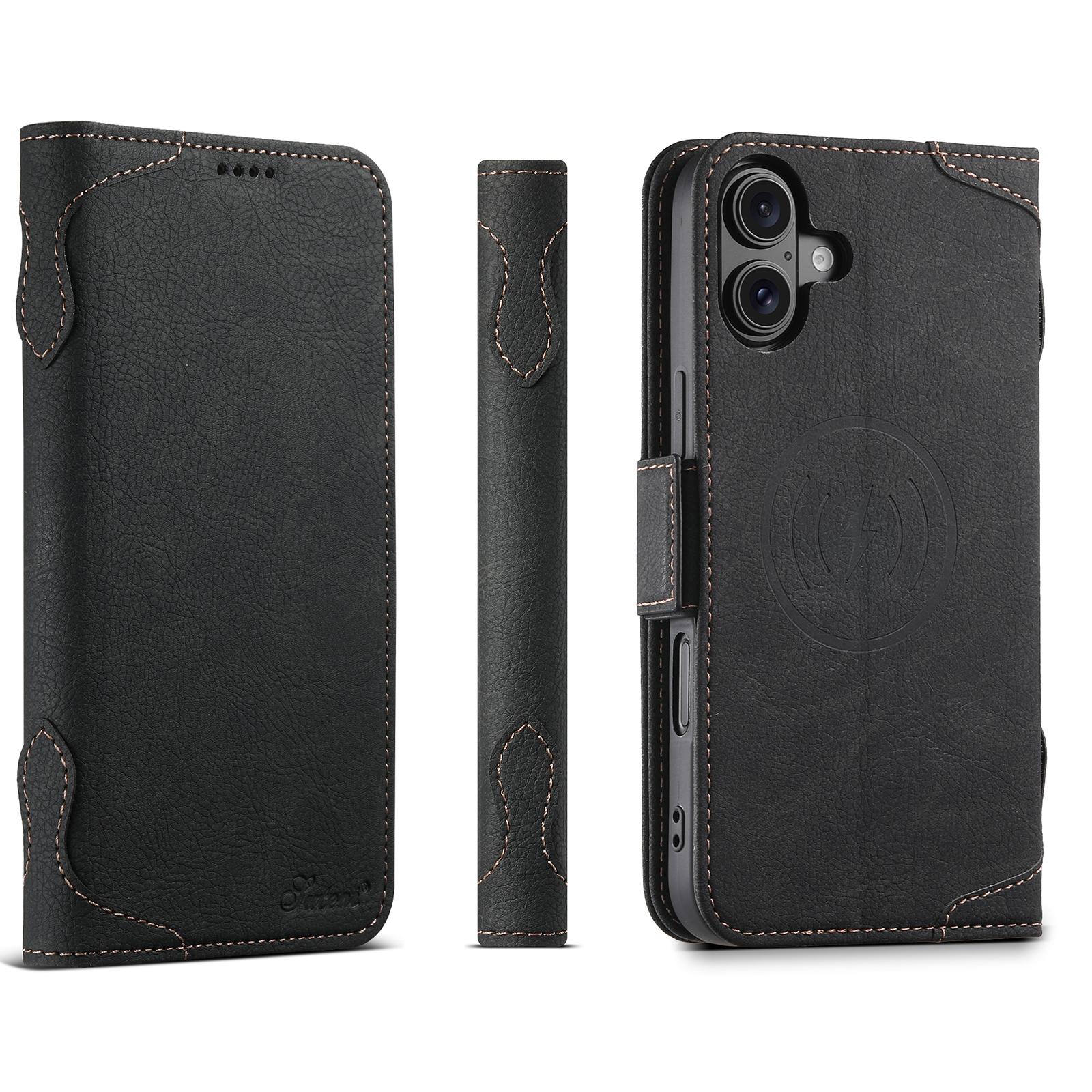 Compatible with iPhone 18 SUTENI J07 Multifunctional Horizontal Flip Magsafe Leather Phone Case - Black