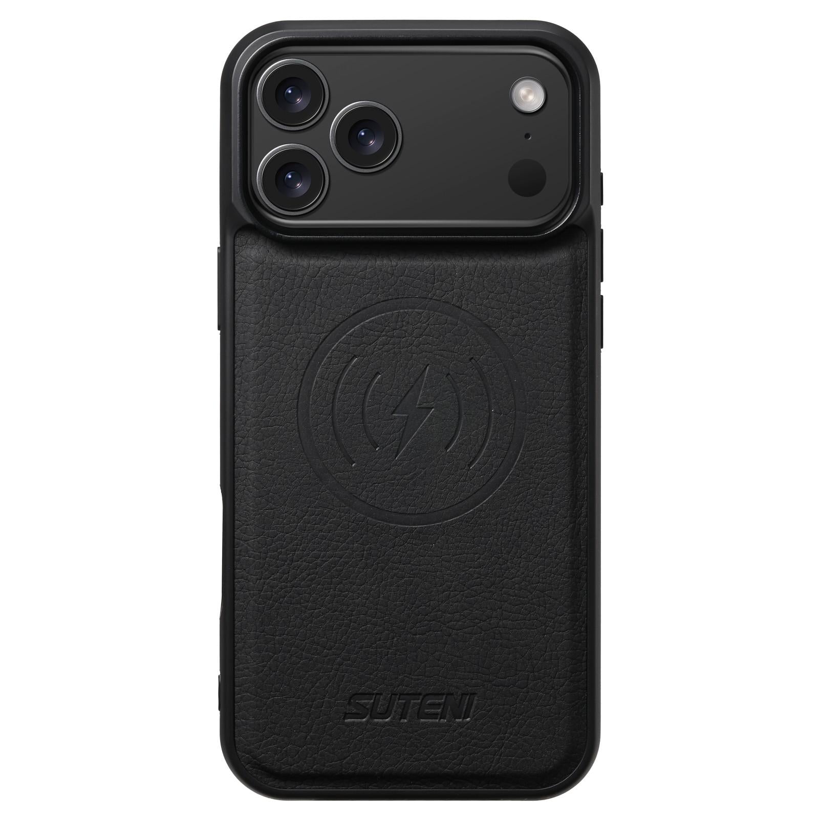 Compatible with iPhone 18 Pro Suteni G5 Litchi Leather Magnetic MagSafe Phone Case - Black
