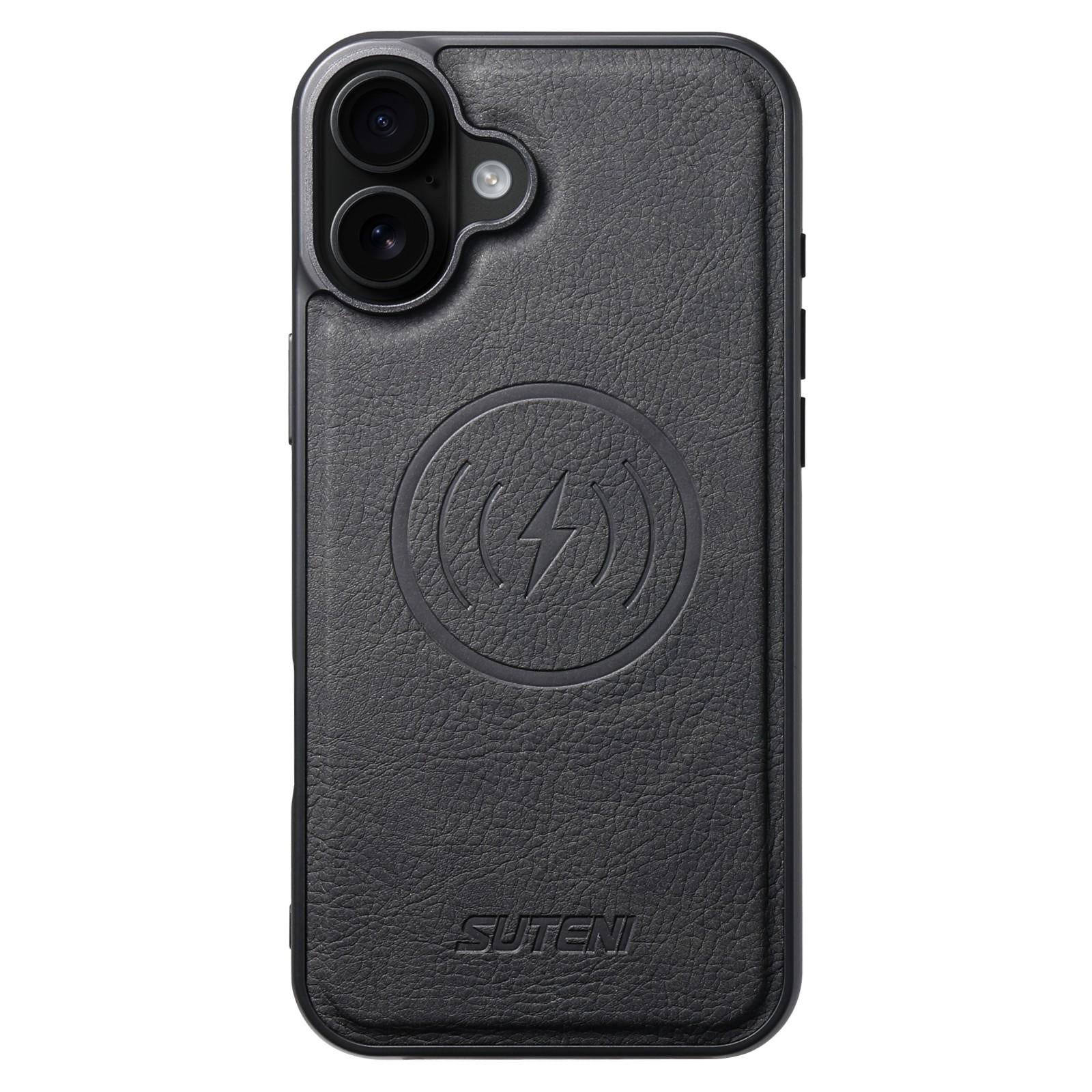Compatible with iPhone 18 Suteni G5 Litchi Leather Magnetic MagSafe Phone Case - Black