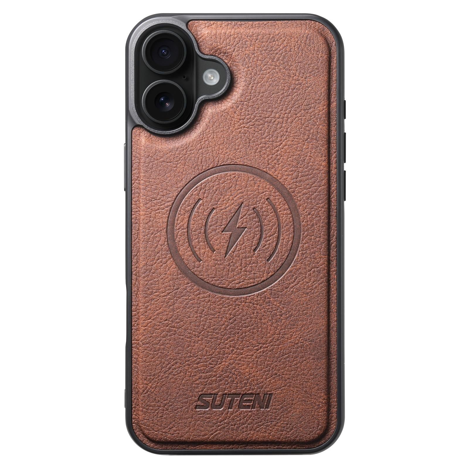 Compatible with iPhone 18 Suteni G5 Litchi Leather Magnetic MagSafe Phone Case - Brown