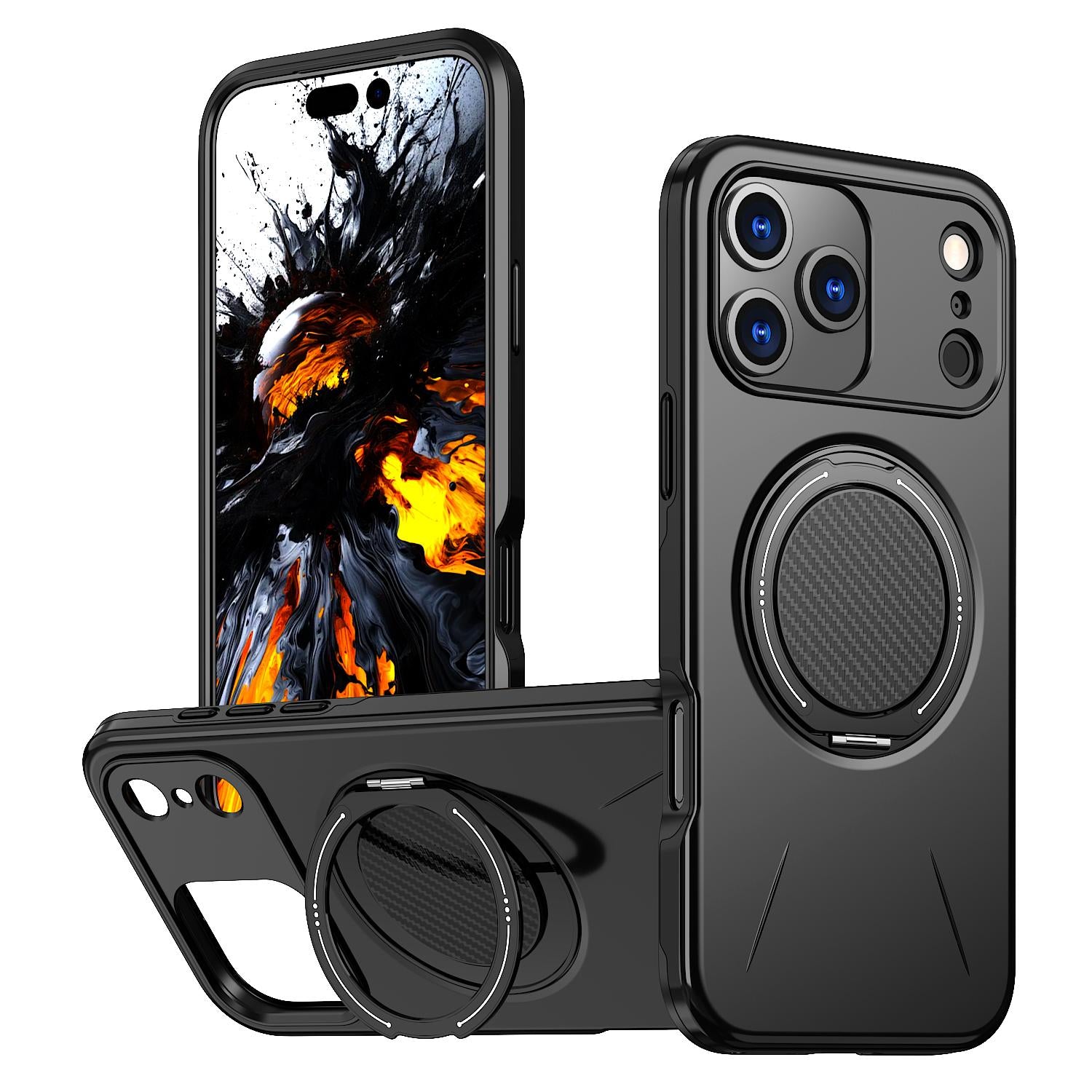 Compatible with iPhone 18 Pro Kalebol Magnetic MagSafe Rotation Holder PC Phone Case - Black