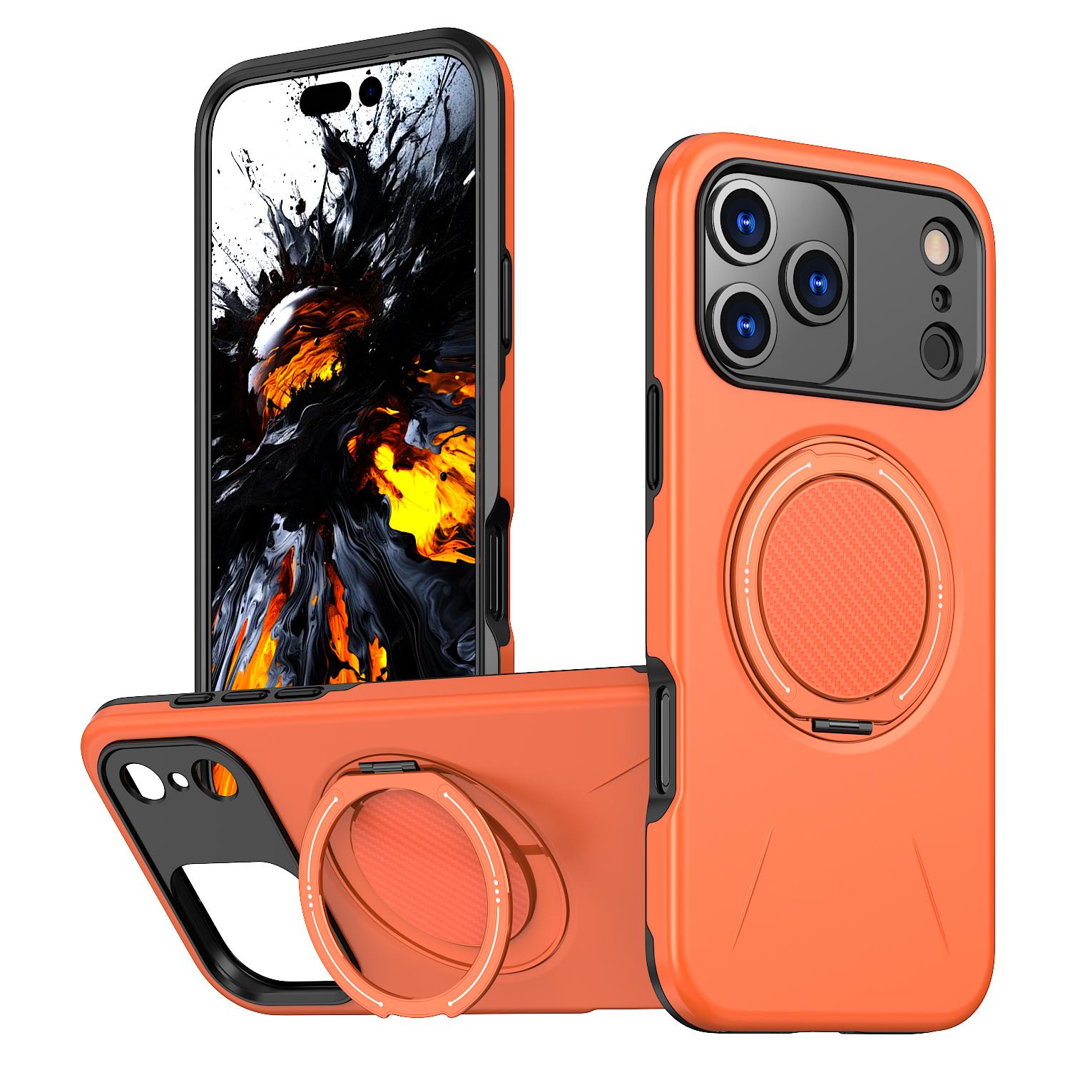 Compatible with iPhone 18 Pro Kalebol Magnetic MagSafe Rotation Holder PC Phone Case - Orange