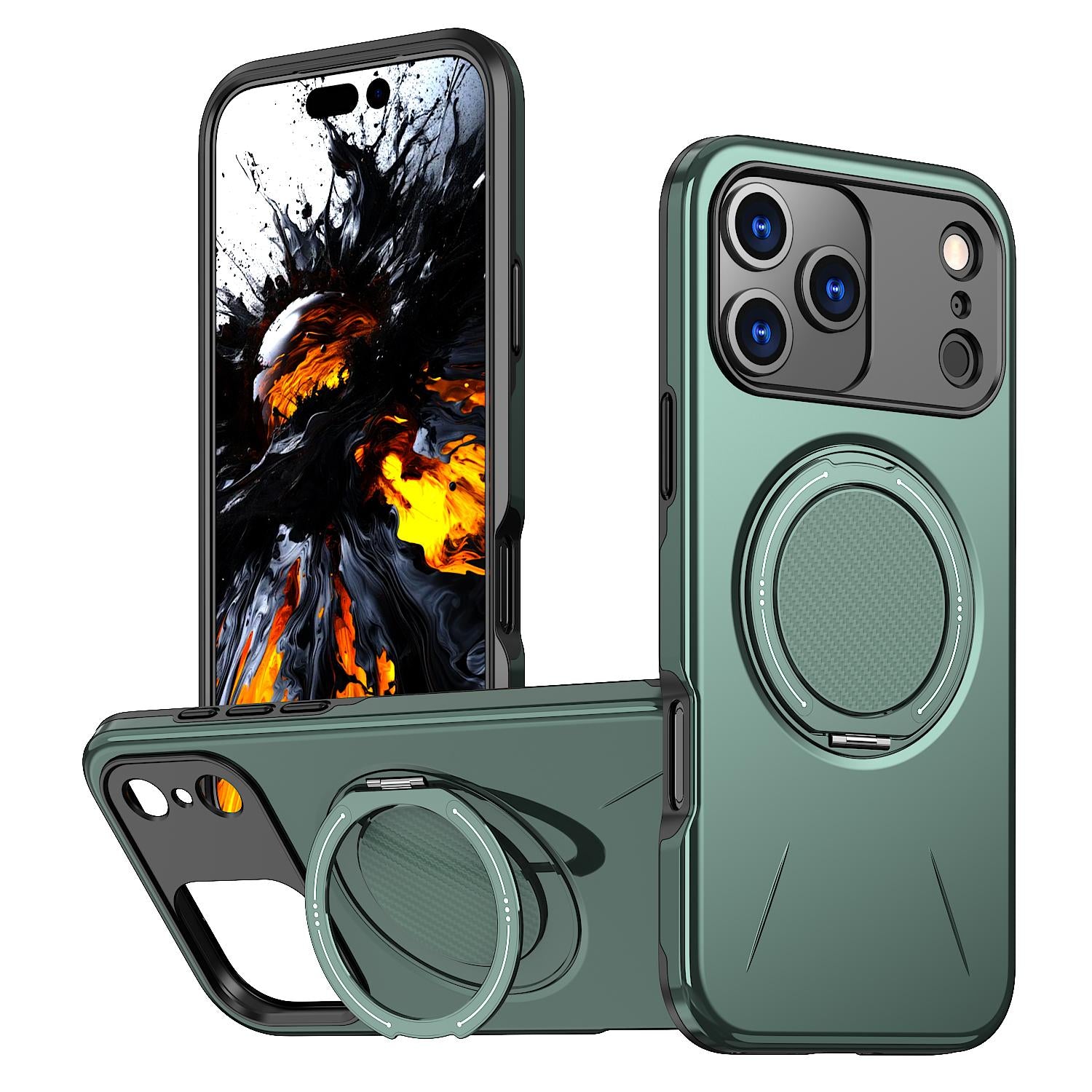 Compatible with iPhone 18 Pro Kalebol Magnetic MagSafe Rotation Holder PC Phone Case - Grey Green
