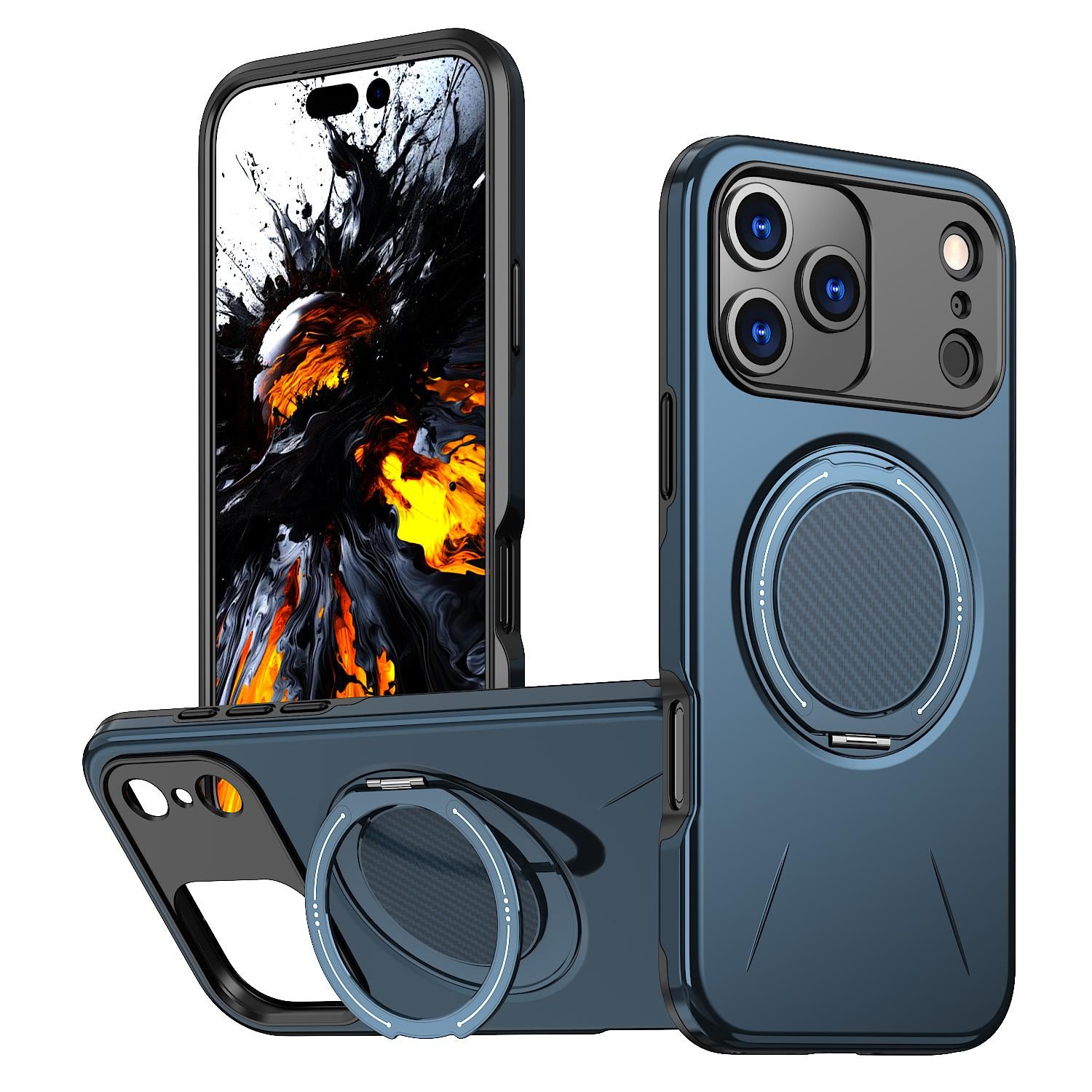 Compatible with iPhone 18 Pro Kalebol Magnetic MagSafe Rotation Holder PC Phone Case - Blue
