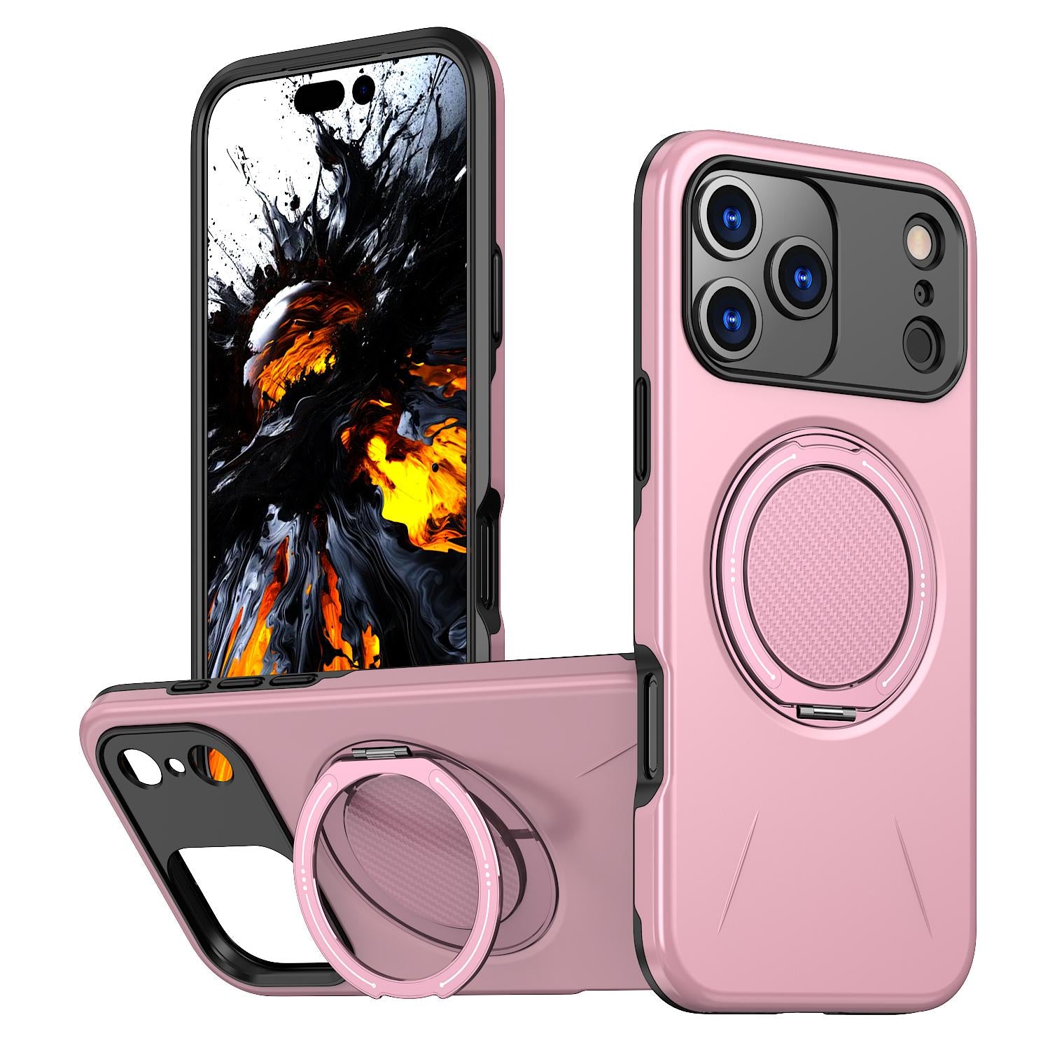 Compatible with iPhone 18 Pro Kalebol Magnetic MagSafe Rotation Holder PC Phone Case - Pink