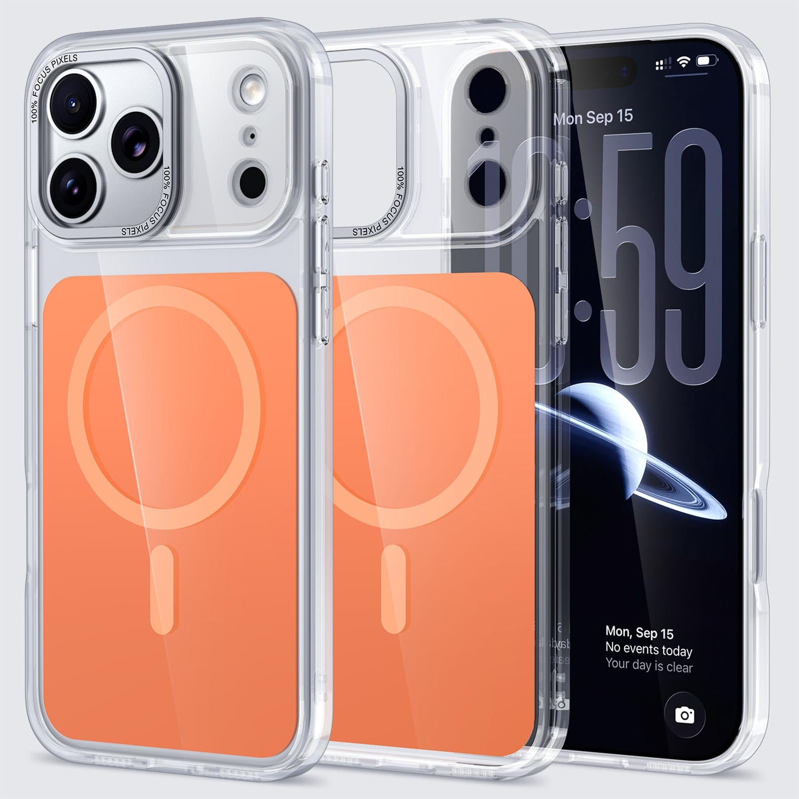 Compatible with iPhone 18 Pro Kalebol Transparent Magnetic MagSafe Skin Feel Phone Case - Orange