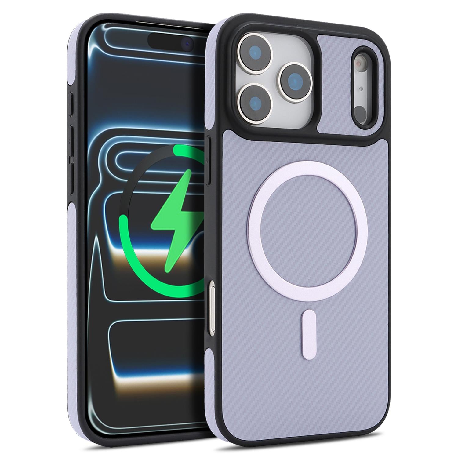 Compatible with iPhone 18 Pro Carbon Fiber MagSafe Phone Case - Purple