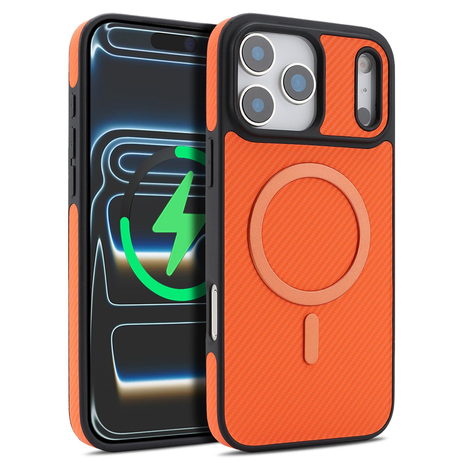 Compatible with iPhone 18 Pro Carbon Fiber MagSafe Phone Case - Orange