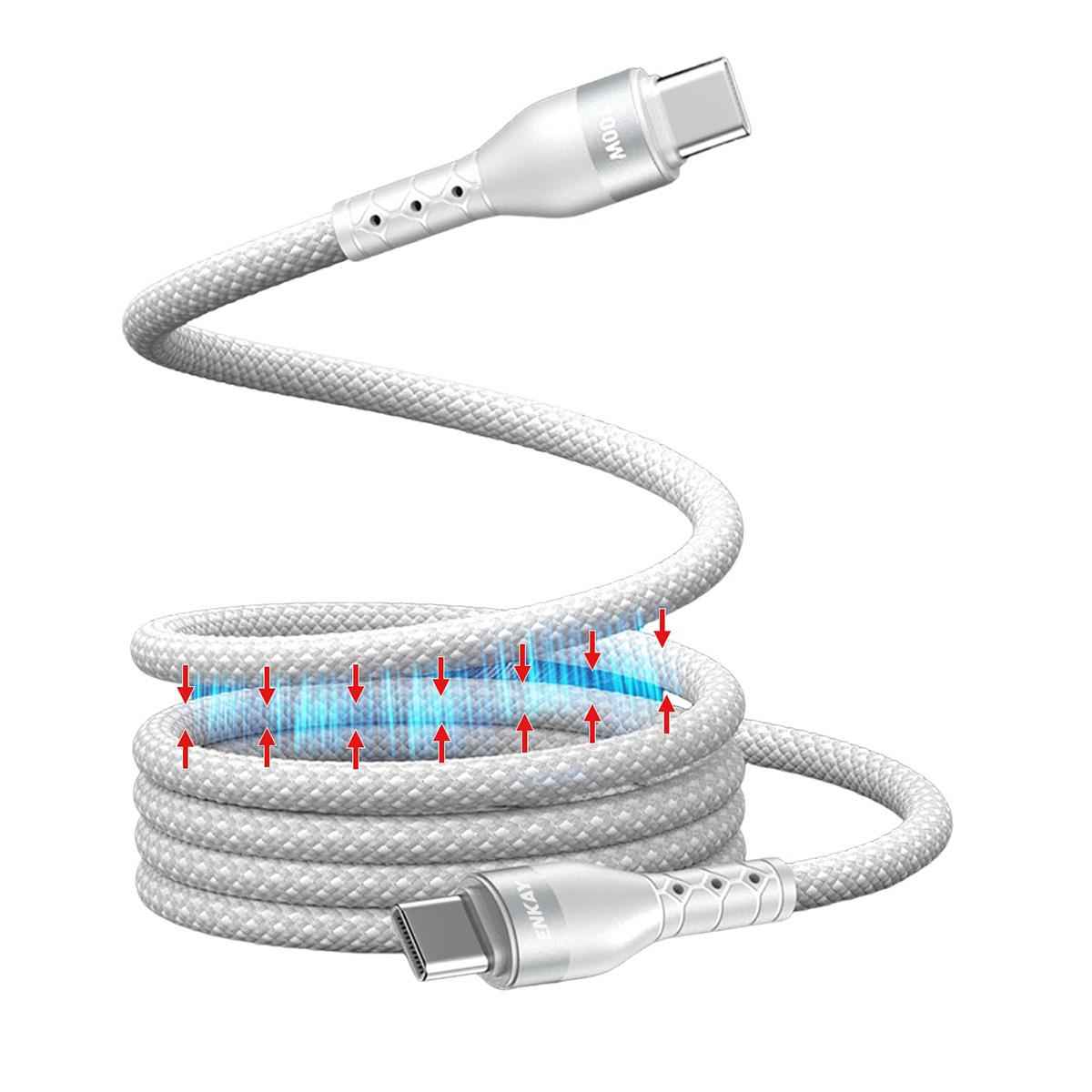 Uniqbuy For PD100W Type-C to Type-C Magnetic Self-Coiling Braided Charging Data Cable, Length:2m(White)