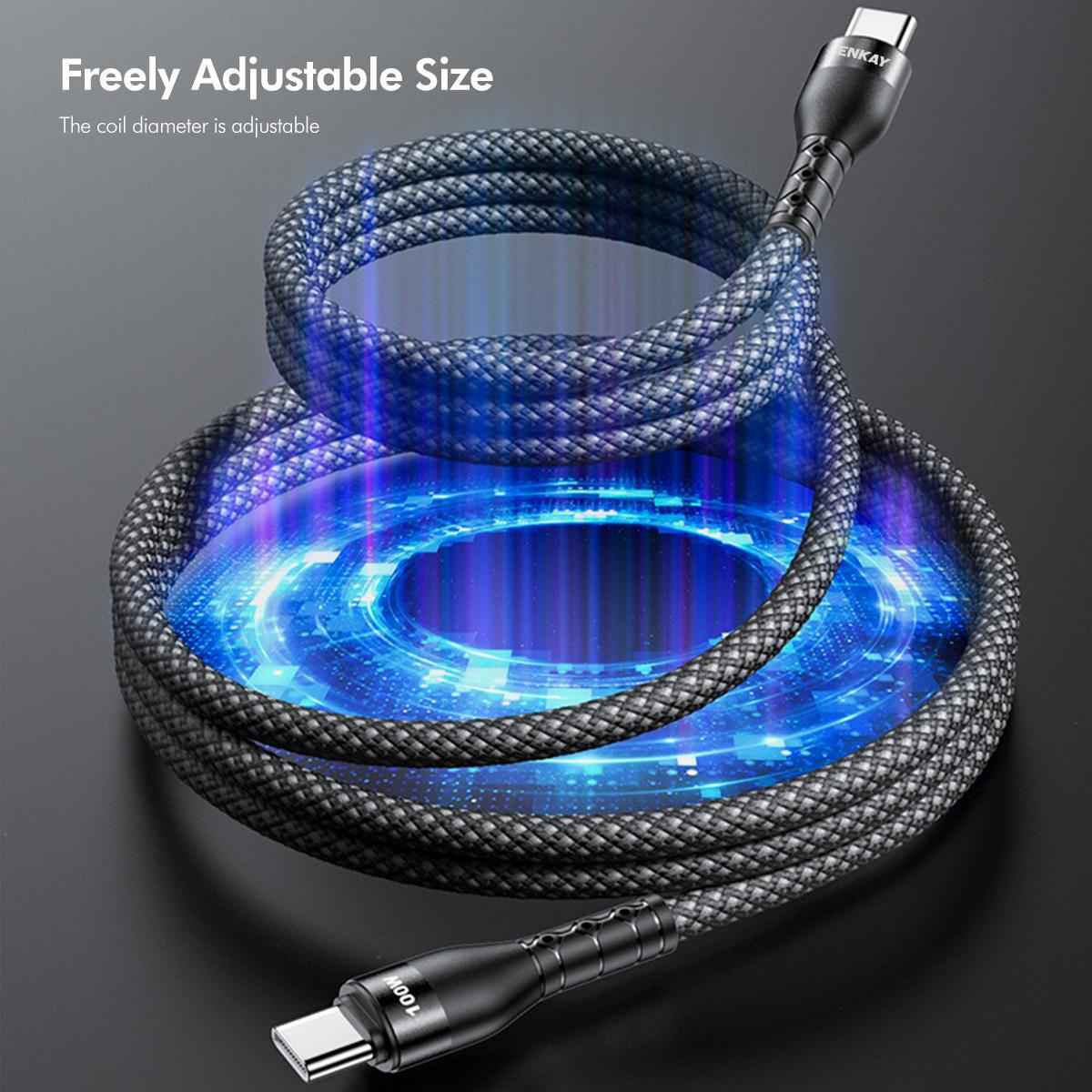 Uniqbuy For PD100W Type-C to Type-C Magnetic Self-Coiling Braided Charging Data Cable, Length:2m(White)