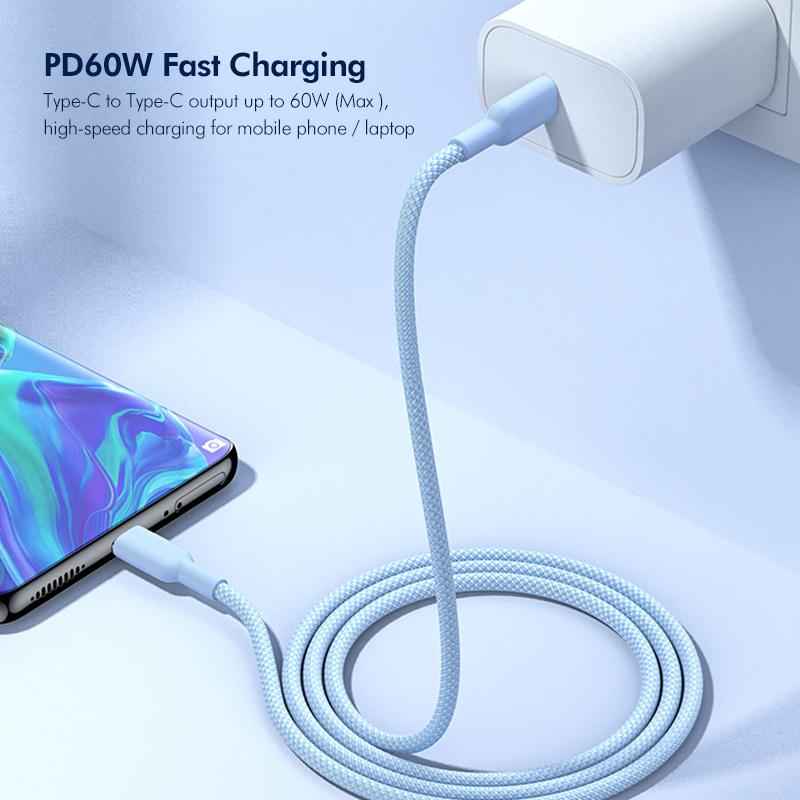 Uniqbuy For ENK-CB182 PD60W Type-C to Type-C Nylon Braided Charging Data Cable, Length:3m(White)