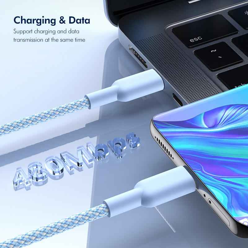 Uniqbuy For ENK-CB182 PD60W Type-C to Type-C Nylon Braided Charging Data Cable, Length:3m(White)