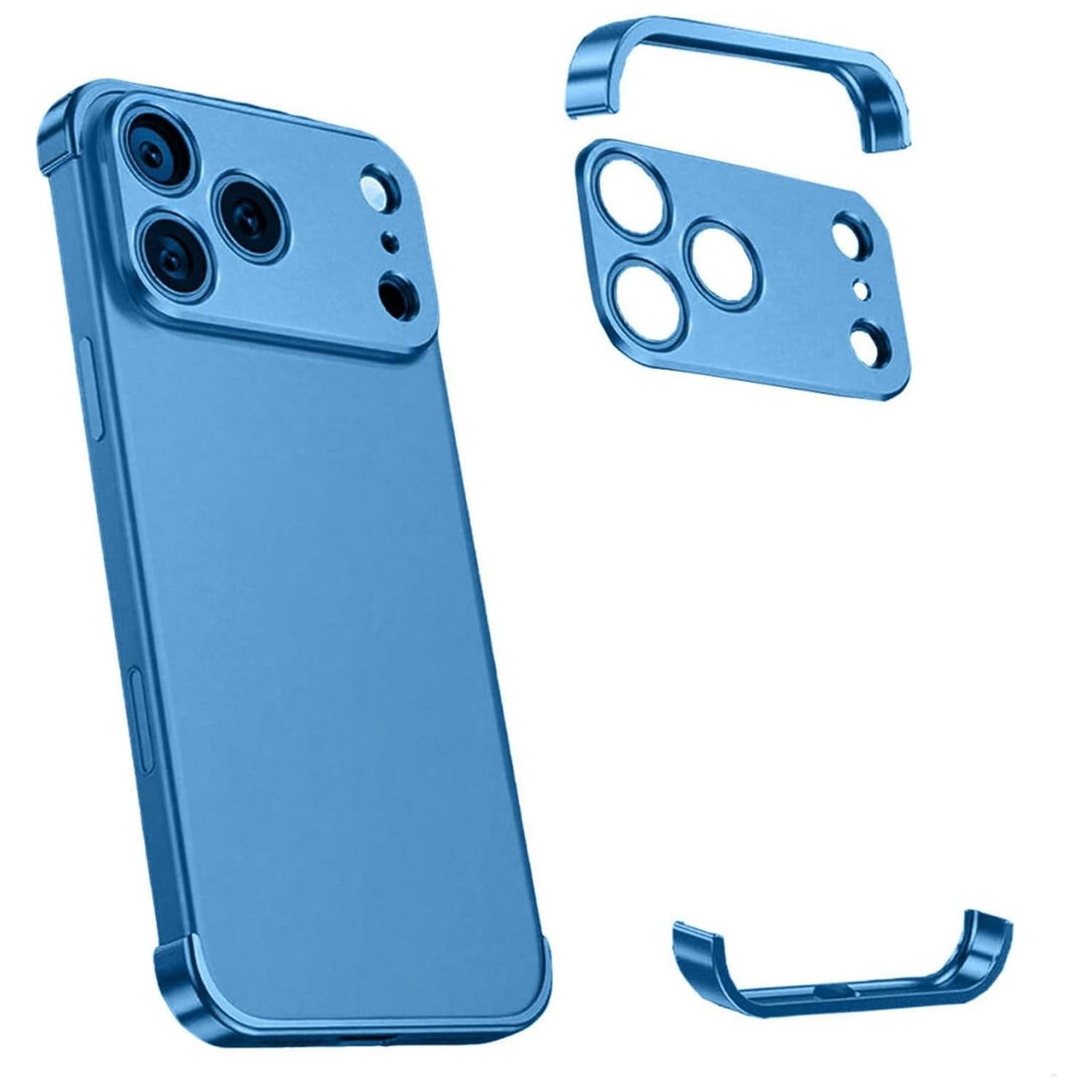 Compatible with iPhone 18 Pro Ultra-thin Frameless Titanium Alloy Four Corner Shockproof Phone Case - Light Blue