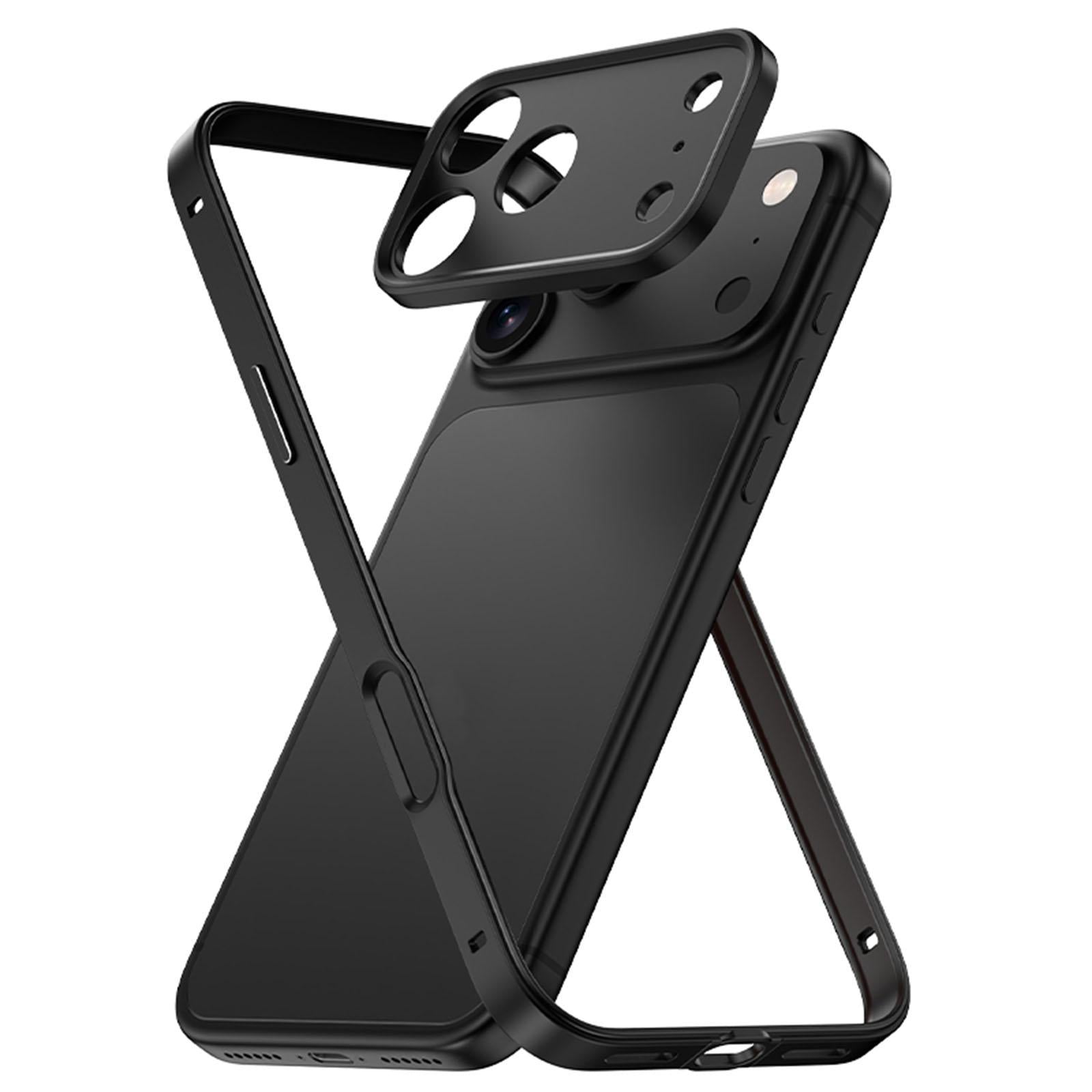 Compatible with iPhone 18 Pro Aluminum Alloy Dual-Layer Silicone Edge Thin Cooling Phone Frame Case with Metal Lens Frame - Black