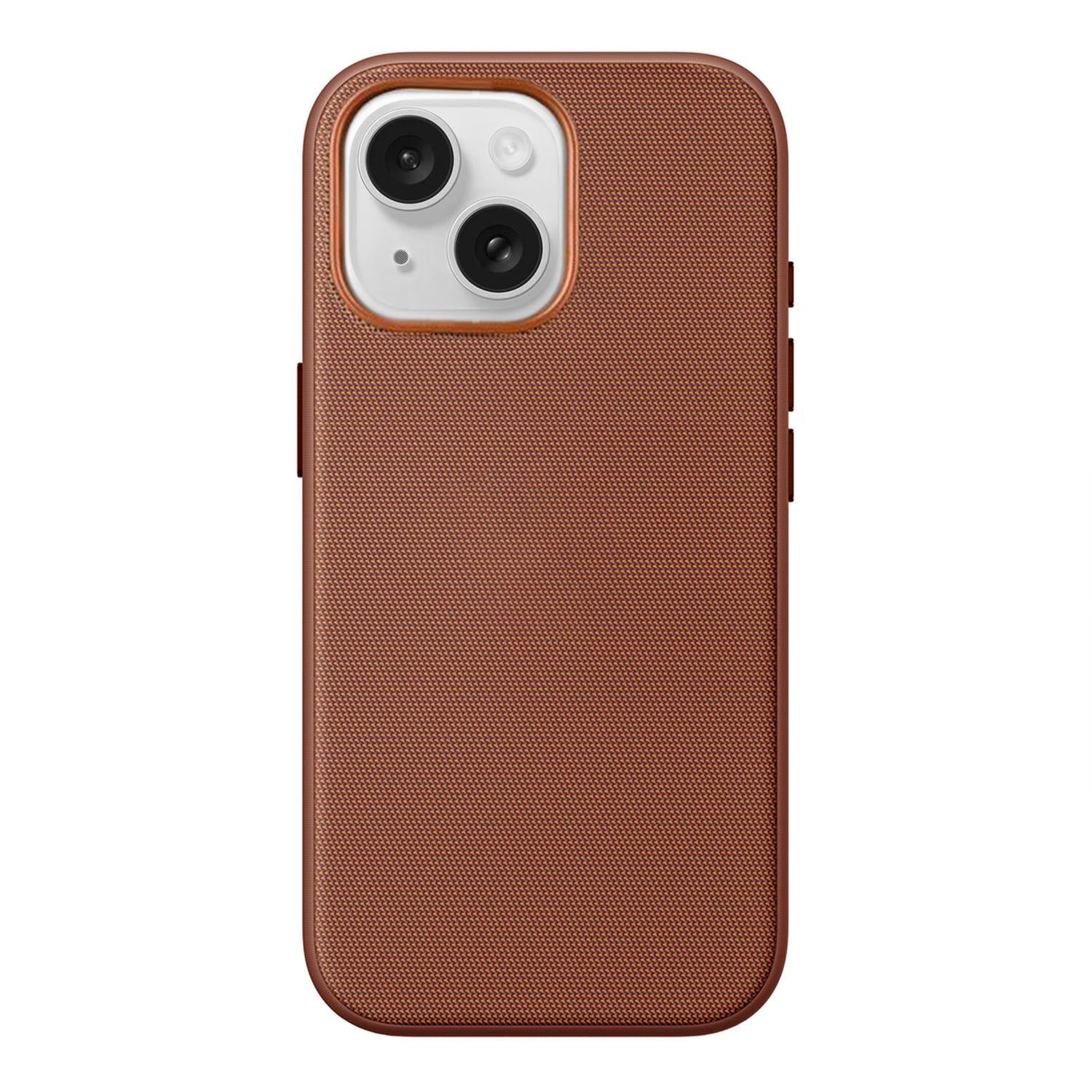 Compatible with iPhone 18 Pro Official Tech Fabric Texture Side-Adhesive TPU Magnetic Phone Case with Camera Button - Brown
