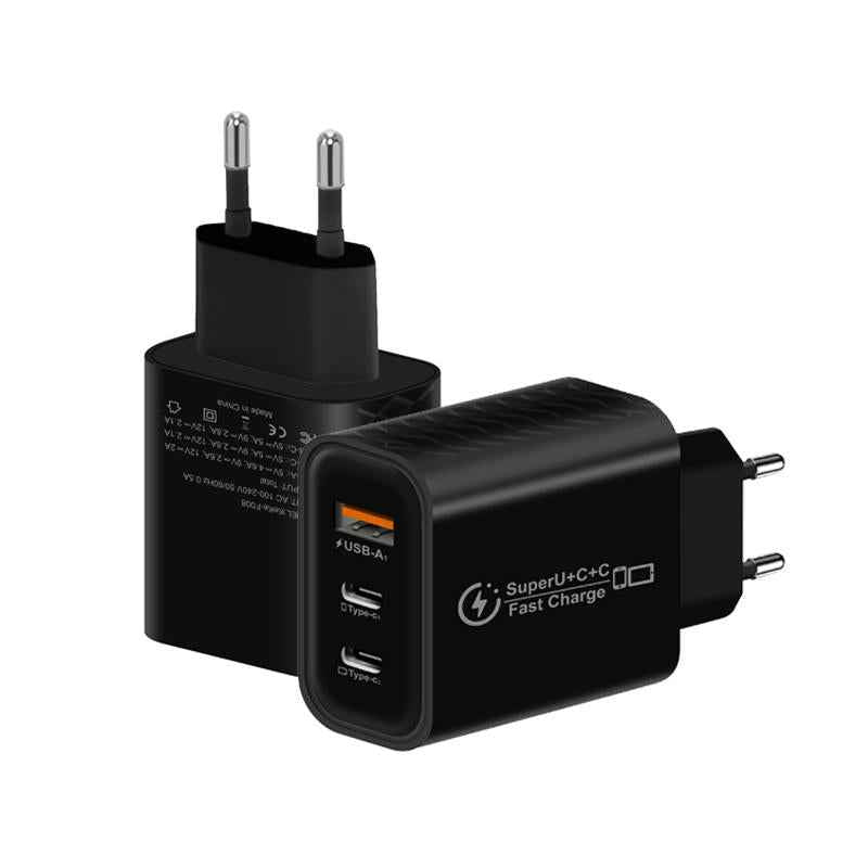 Uniqbuy For 949-2C1A PD25W Type-C x 2, USB 3.0 Multi Compatible Protocol Charger, EU Plug(Black)