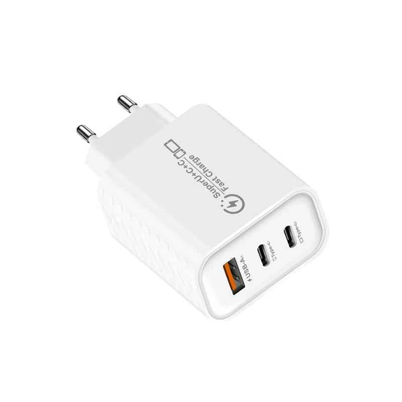 Uniqbuy For 949-2C1A PD25W Type-C x 2, USB 3.0 Multi Compatible Protocol Charger, EU Plug(White)