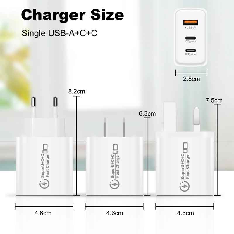 Uniqbuy For 949-2C1A PD25W Type-C x 2, USB 3.0 Multi Compatible Protocol Charger, EU Plug(White)