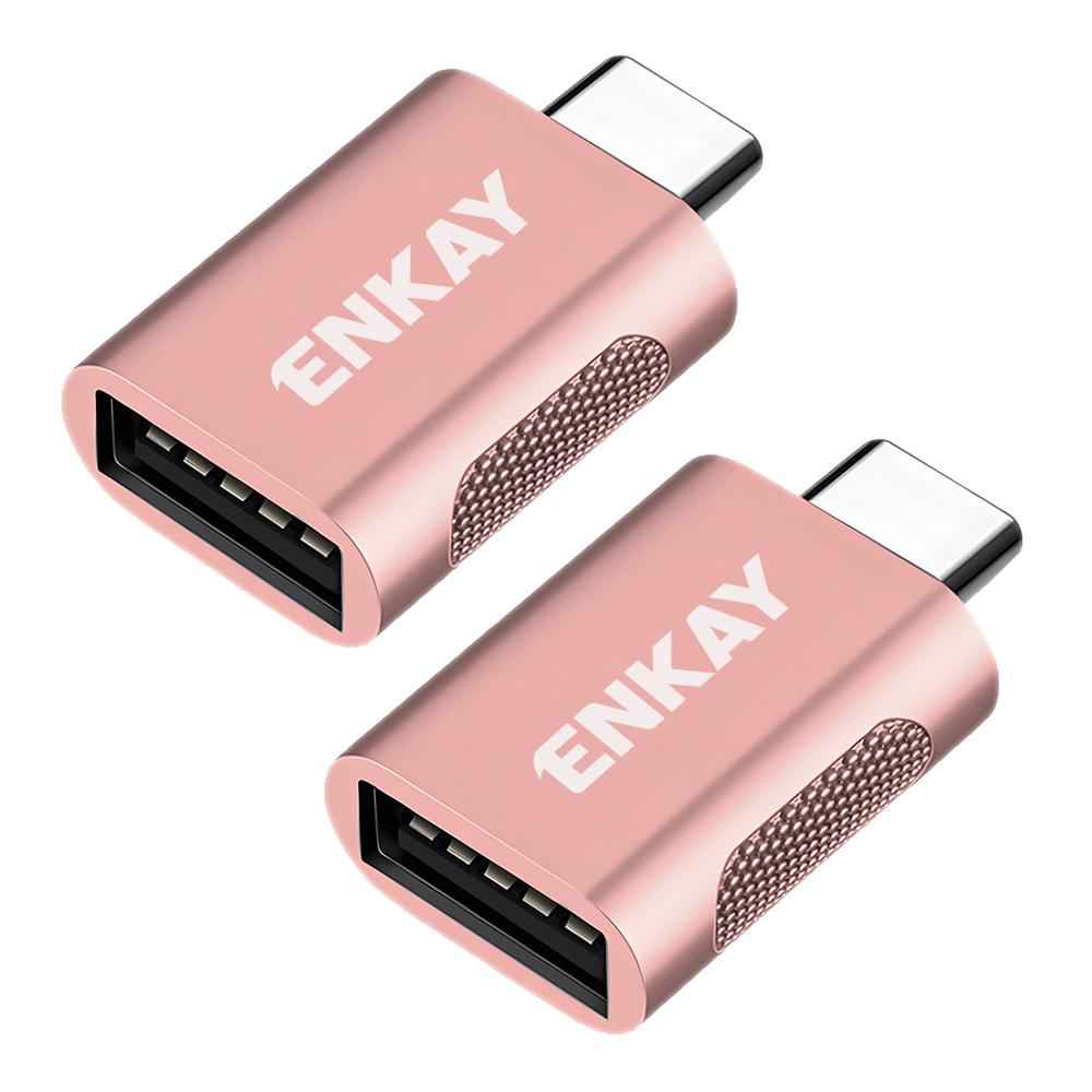 Uniqbuy For 2 Pcs ENK-AT131 10Gbps Female USB 3.2 A to Male USB C Data Adapter Zinc Alloy Converter(Pink)