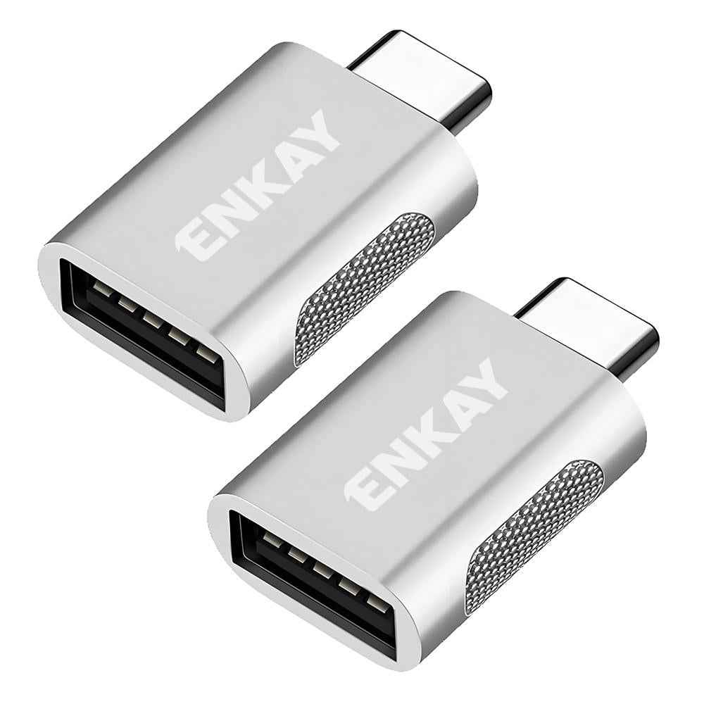 Uniqbuy For 2 Pcs ENK-AT131 10Gbps Female USB 3.2 A to Male USB C Data Adapter Zinc Alloy Converter(Silver)