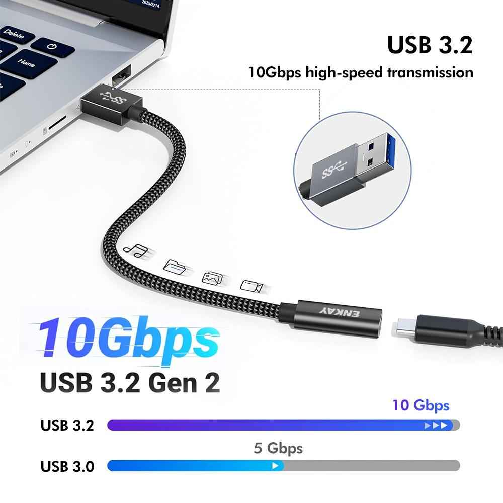 Uniqbuy For ENK-AT136 10Gbps Female Type-C to Male USB 3.2 A Data Adapter 60W Fast Charging Cable, Length:15cm