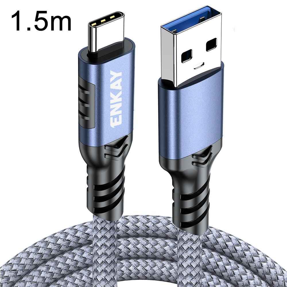Uniqbuy For ENK-CB189 USB 3.2 A to Type-C 60W Fast Charging Cable 10Gbps Super Speed Data Transfer, Length:1.5m(Blue Grey)