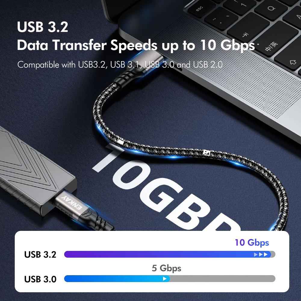Uniqbuy For ENK-CB189 USB 3.2 A to Type-C 60W Fast Charging Cable 10Gbps Super Speed Data Transfer, Length:2m(Blue Grey)