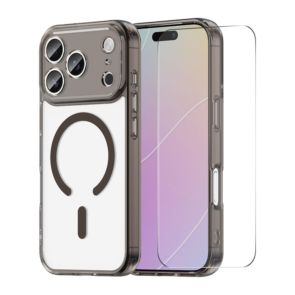 Compatible with iPhone 18 Pro ENKAY Hat-Prince Magnetic Matte Translucent Phone Case with Large Arc Film - Black