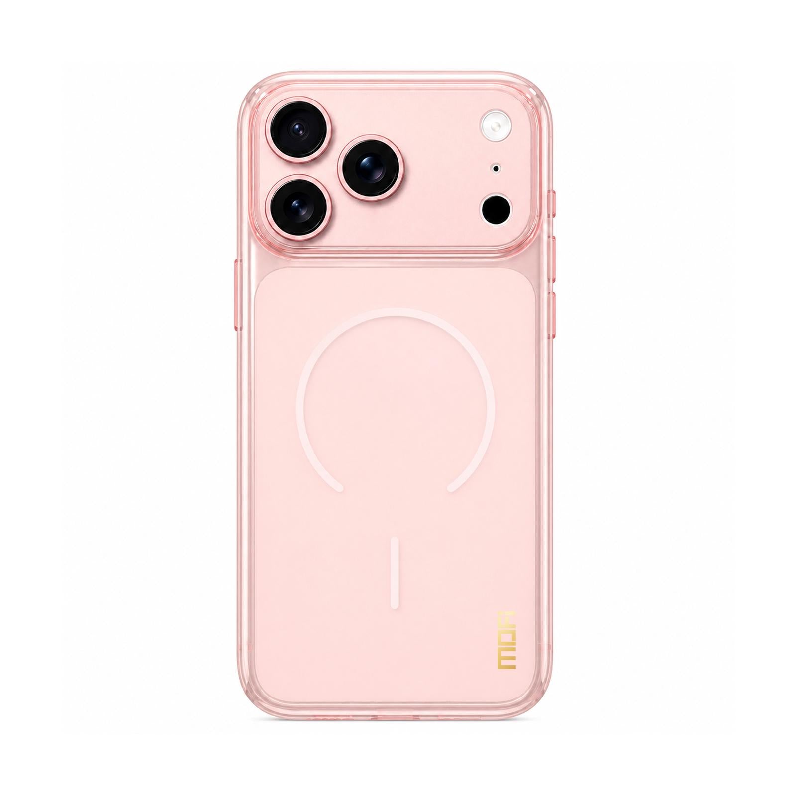 Compatible with iPhone 18 Pro MOFI Minimal Series Frosted Semi-Transparen TPU Phone Case with Lens Film - Pink