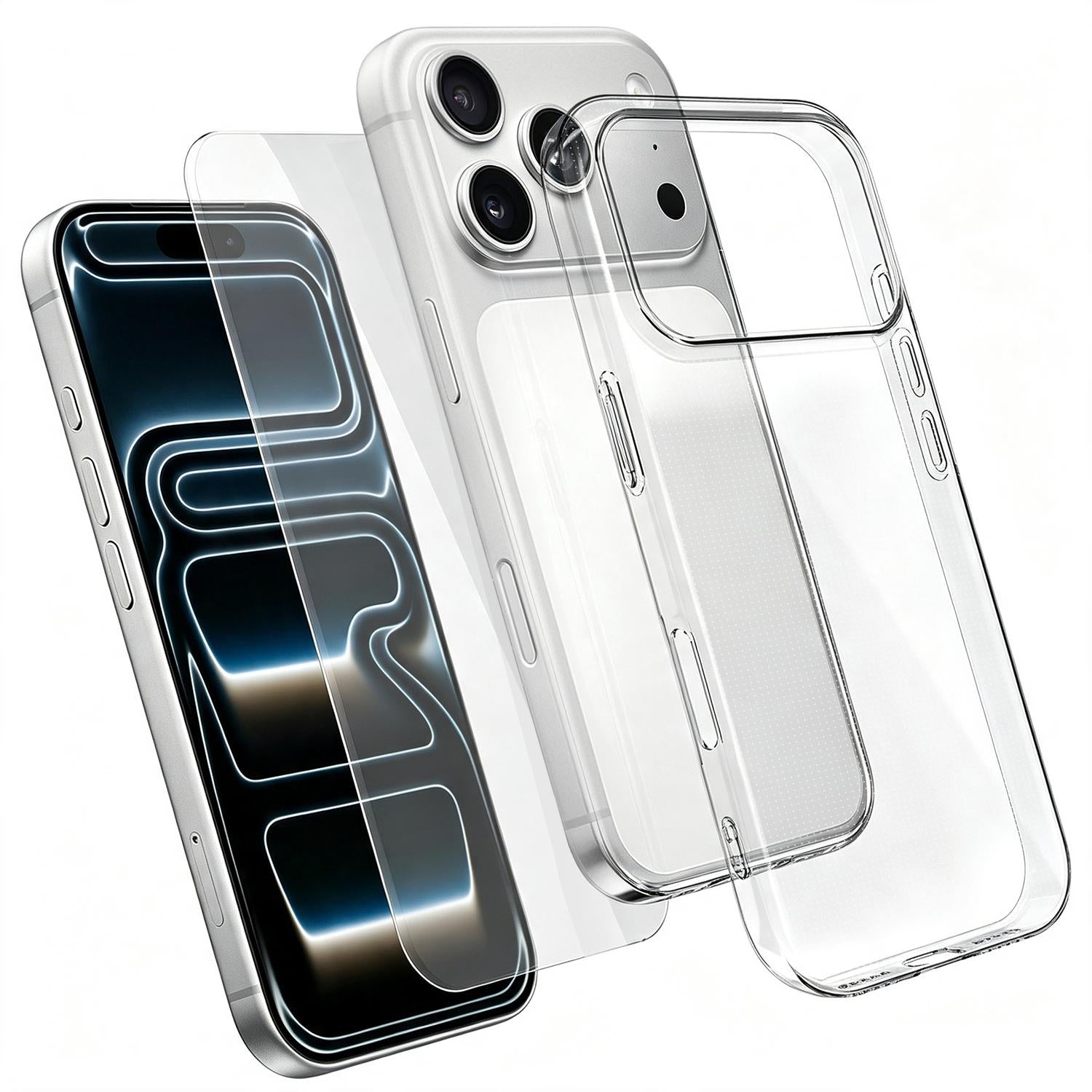 2 in 1 Set Clear TPU Phone Case with High Alumina Tempered Glass Film Compatible with iPhone 18 Pro