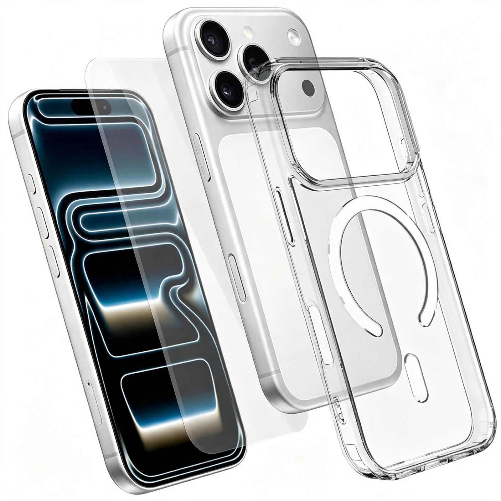 2 in 1 Set TPU + PC Clear Magnetic Phone Case with High Alumina Tempered Film Compatible with iPhone 18 Pro