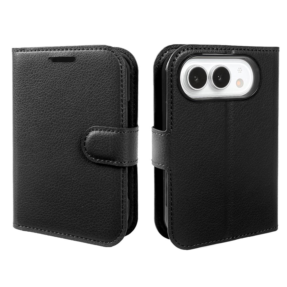 Compatible with iPhone Duo Litchi Texture Horizontal Flip Leather Phone Case with Holder - Black