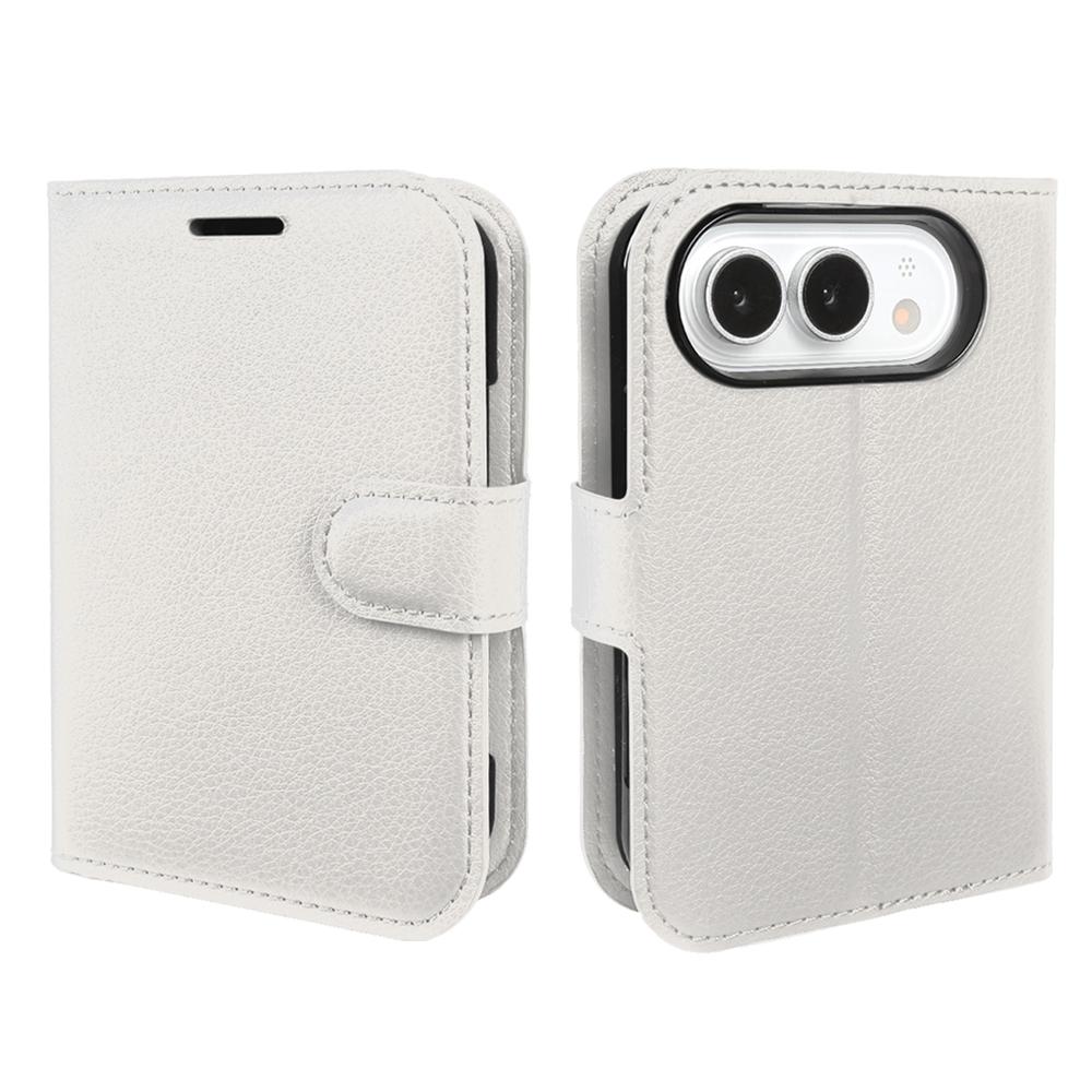 Compatible with iPhone Duo Litchi Texture Horizontal Flip Leather Phone Case with Holder - White